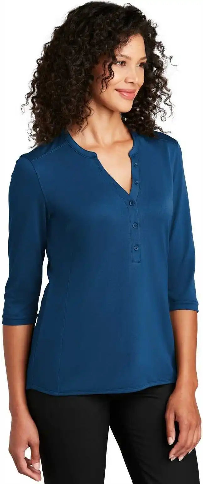 Port Authority Lk750 Ladies Uv Choice Pique Henley True Blue