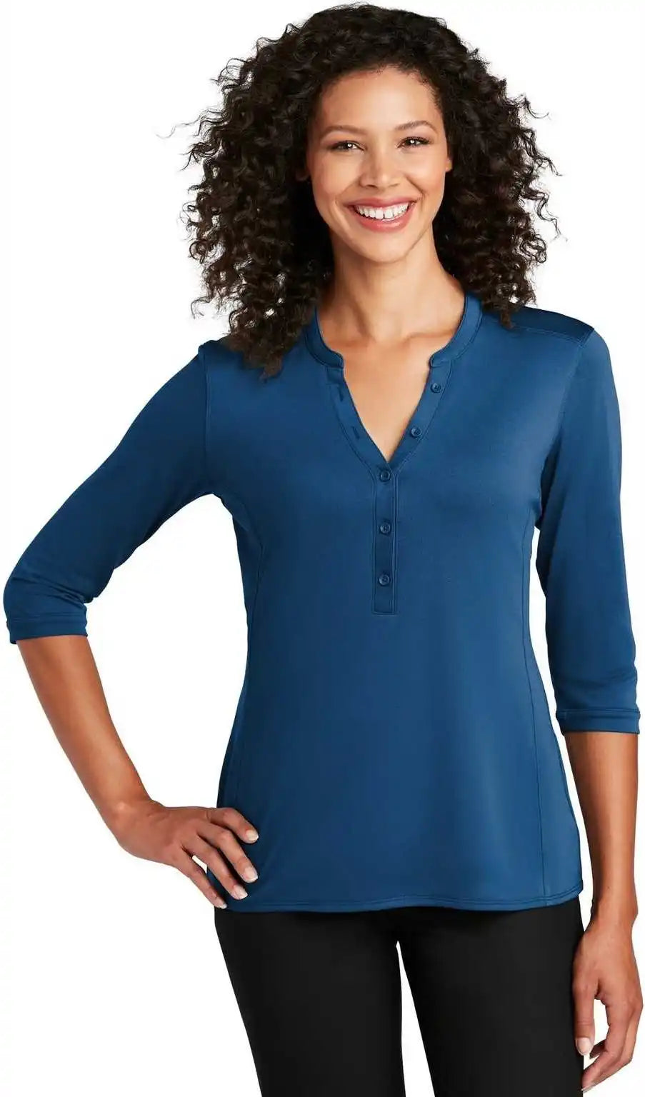 Port Authority Lk750 Ladies Uv Choice Pique Henley True Blue