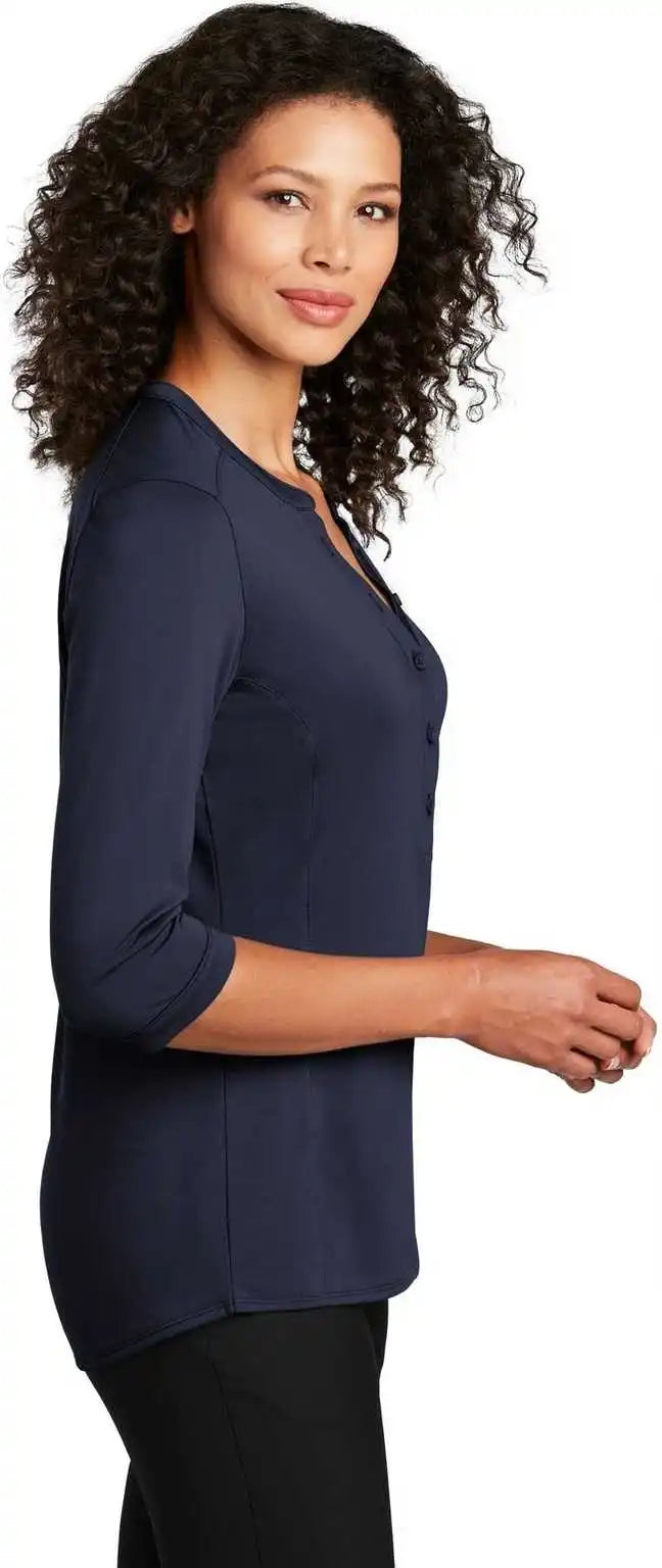 Port Authority Lk750 Ladies Uv Choice Pique Henley True Navy