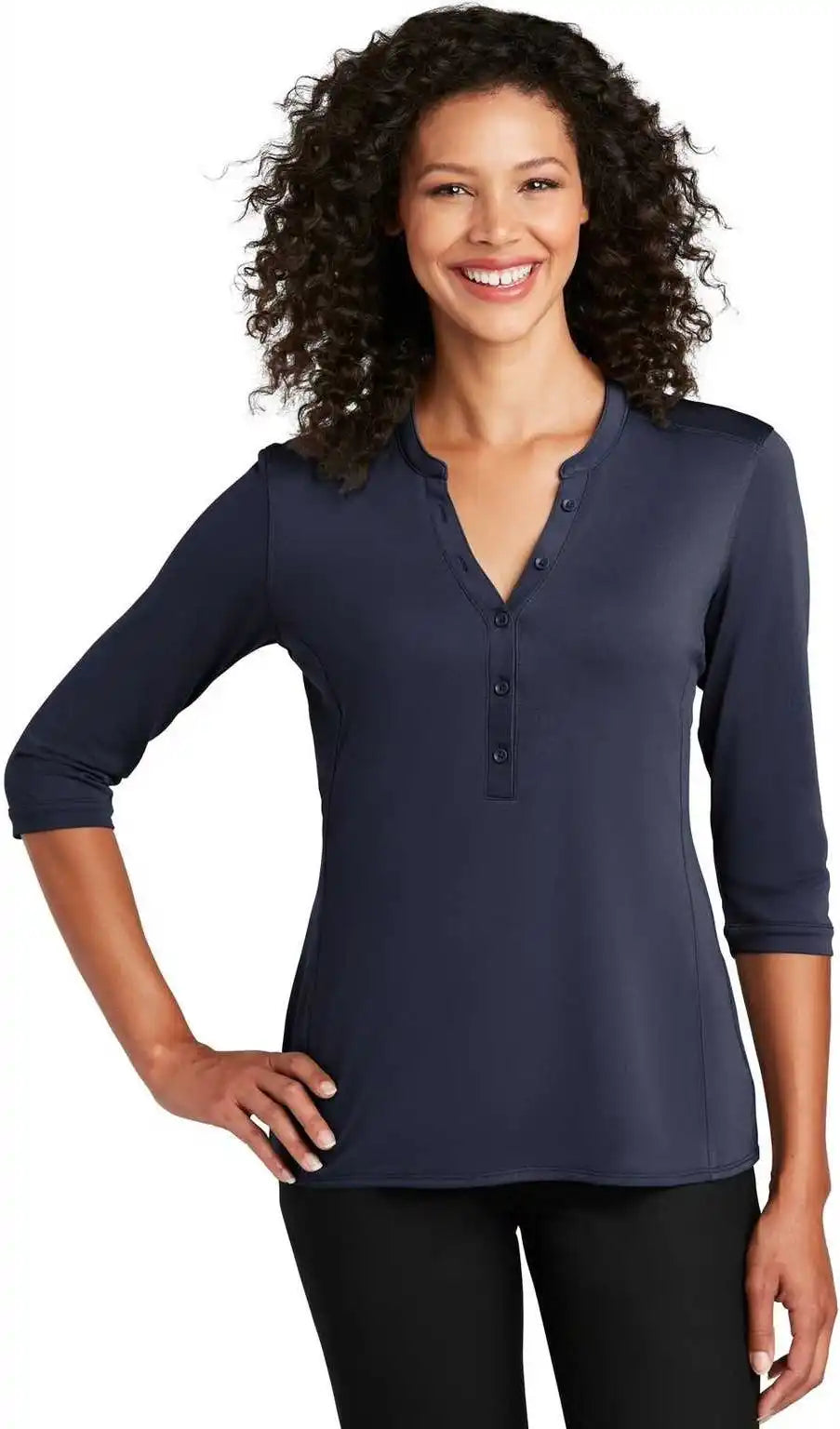Port Authority Lk750 Ladies Uv Choice Pique Henley True Navy