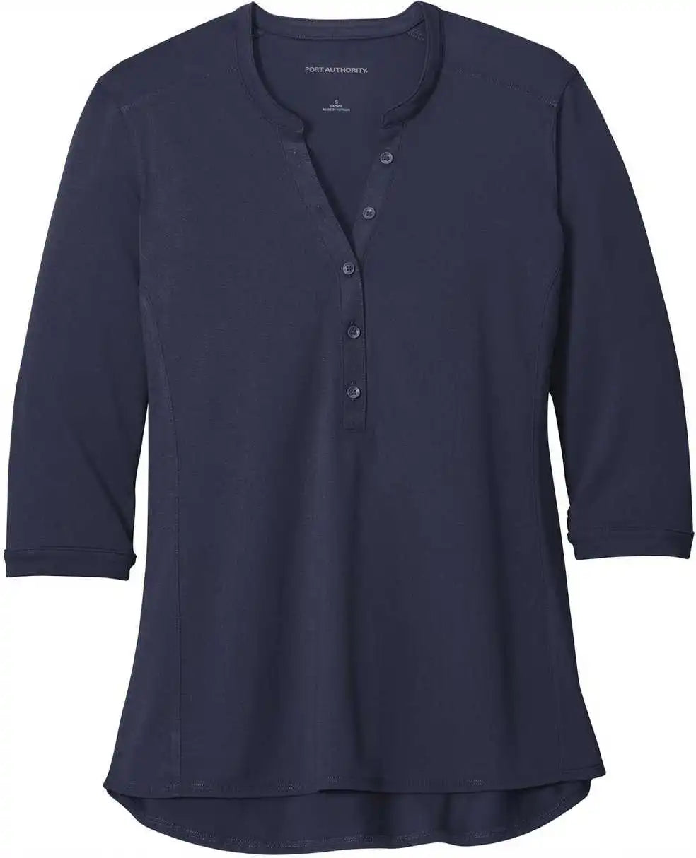 Port Authority Lk750 Ladies Uv Choice Pique Henley True Navy