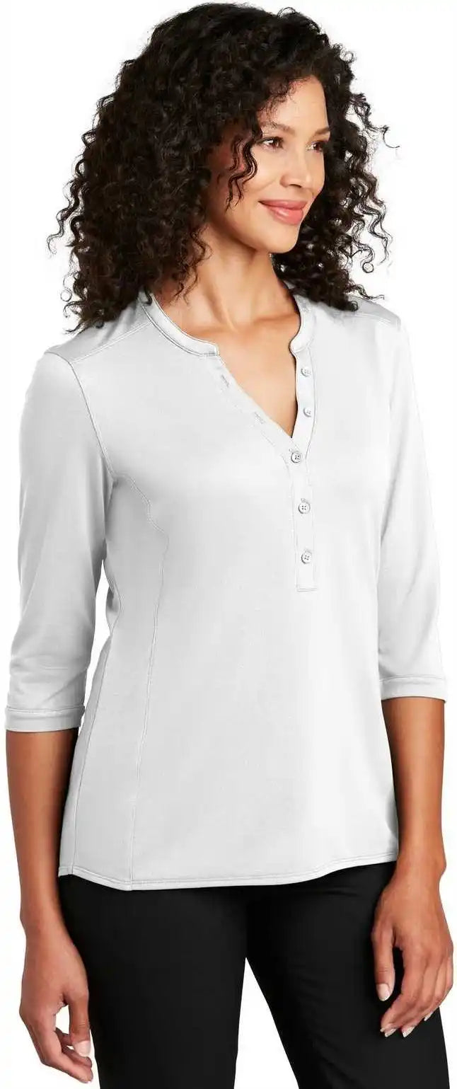 Port Authority Lk750 Ladies Uv Choice Pique Henley - White
