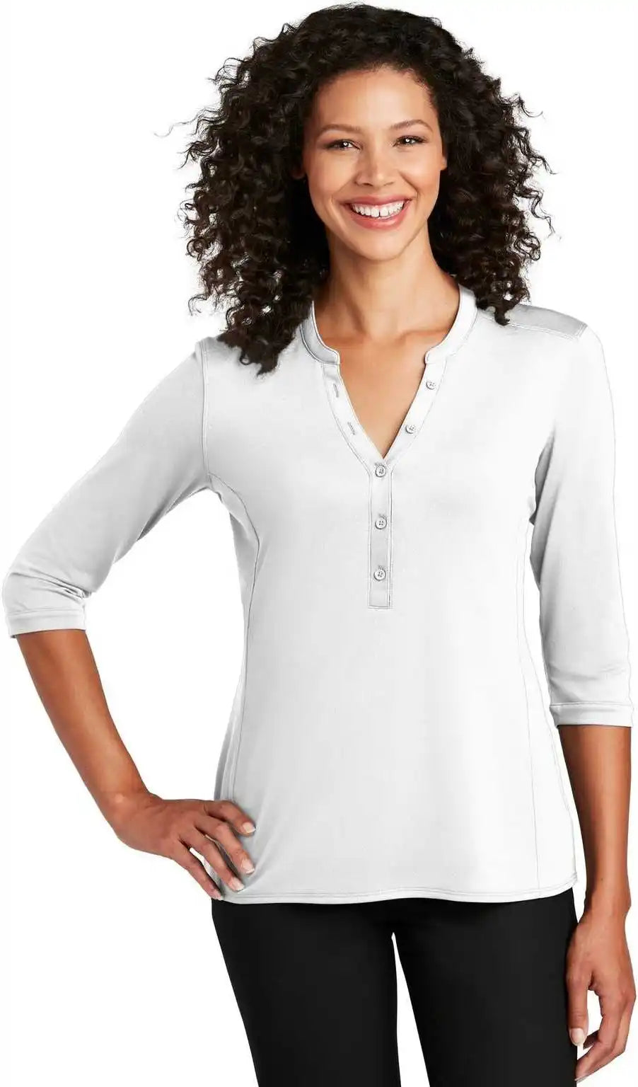 Port Authority Lk750 Ladies Uv Choice Pique Henley - White