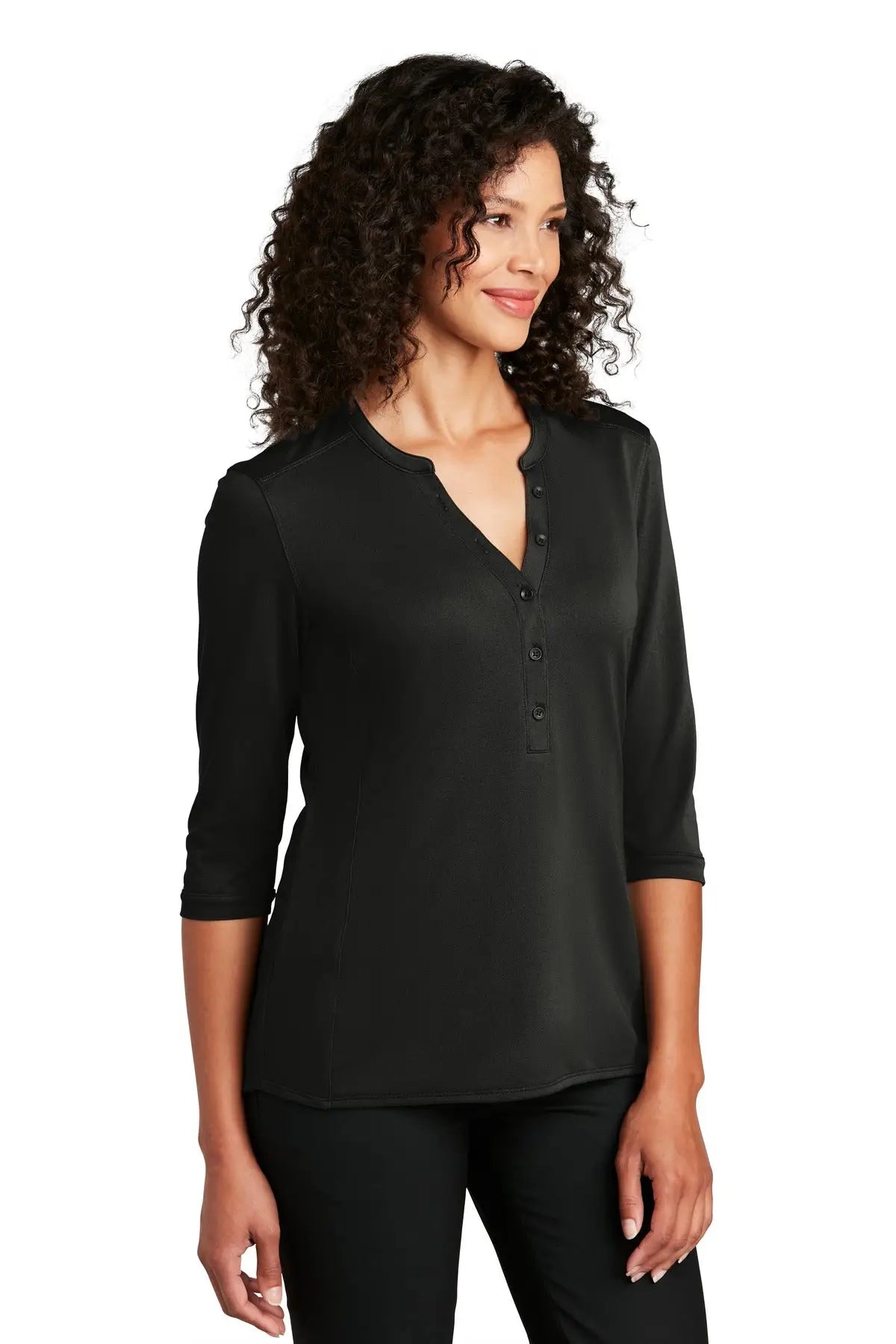 Port Authority Lk750 Women’s Uv Choice Pique Henley - Black