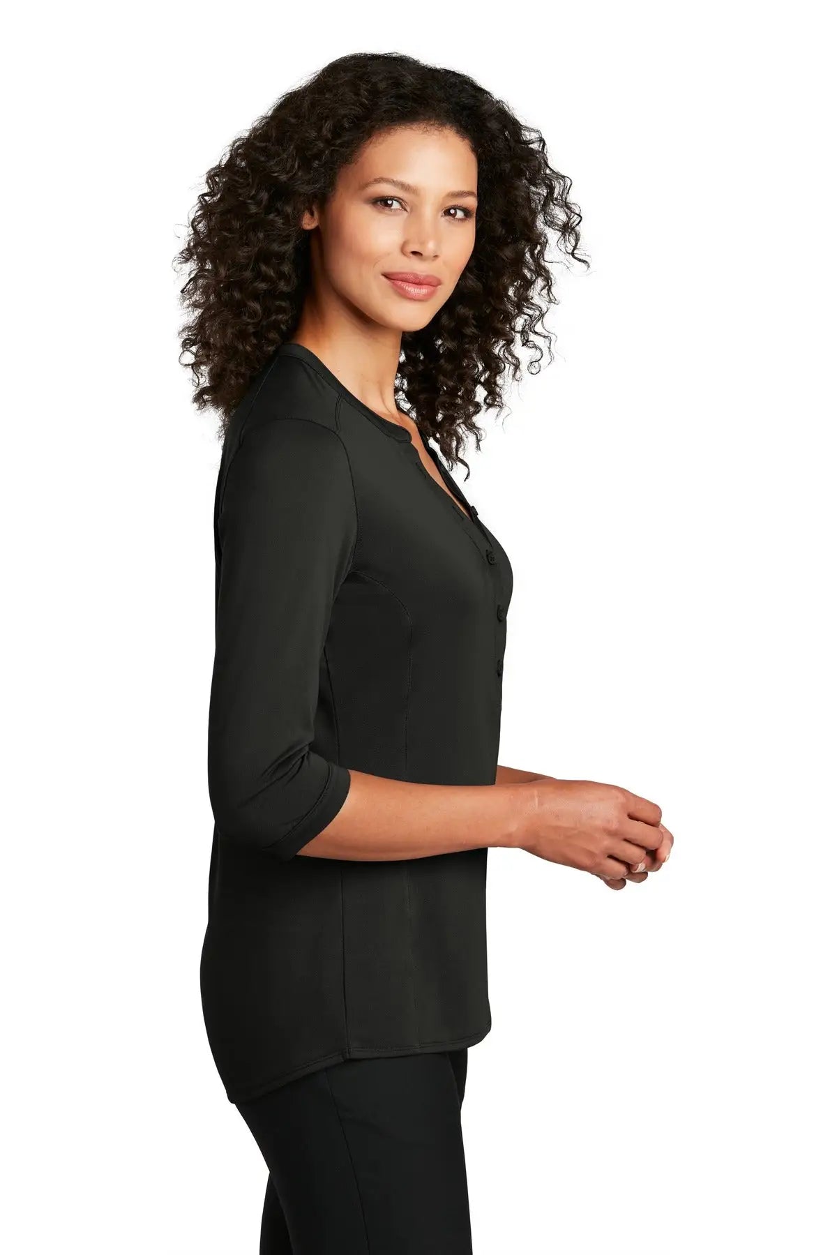 Port Authority Lk750 Women’s Uv Choice Pique Henley - Black