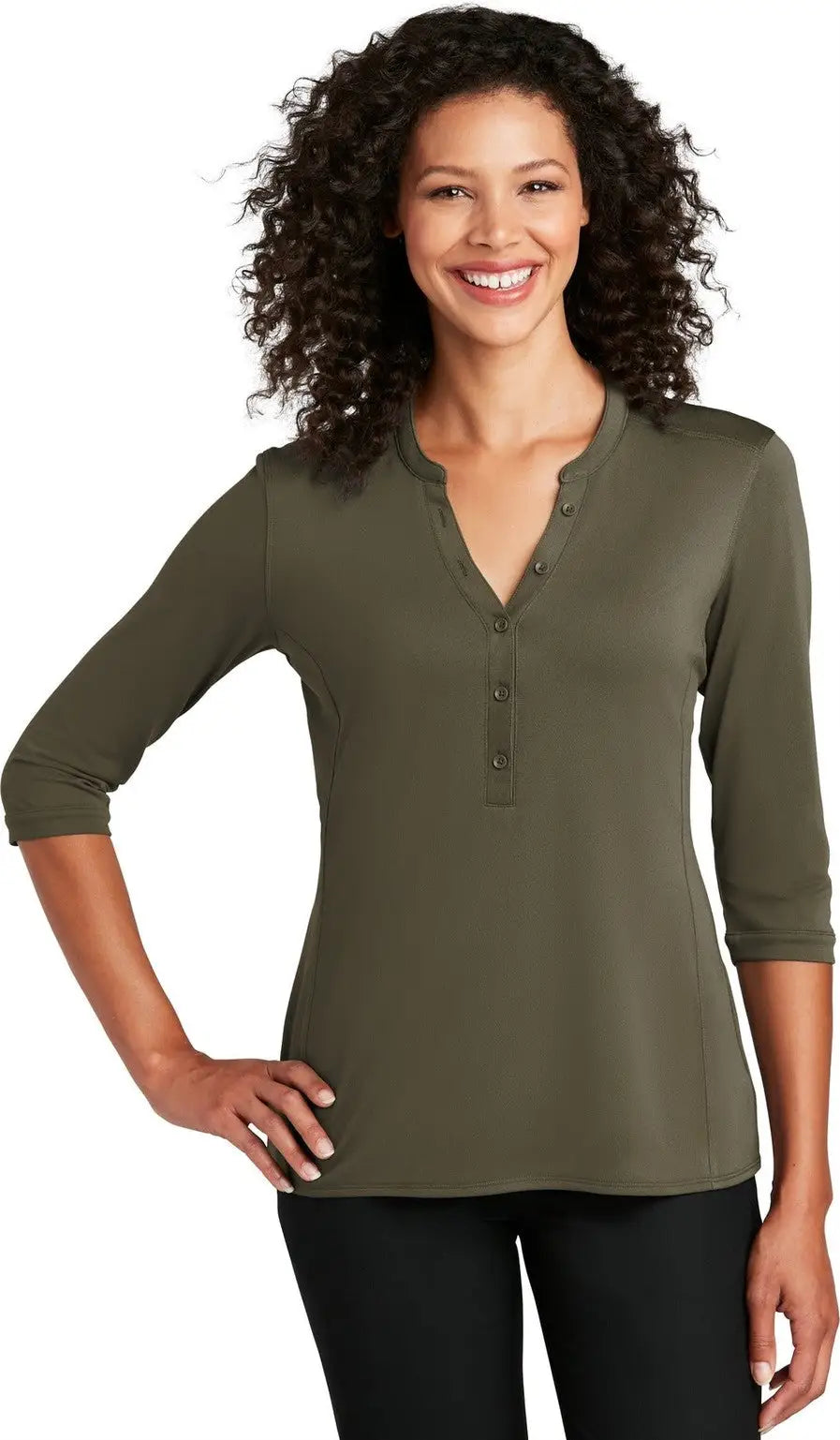 Port Authority Lk750 Women’s Uv Choice Pique Henley - Deep Olive