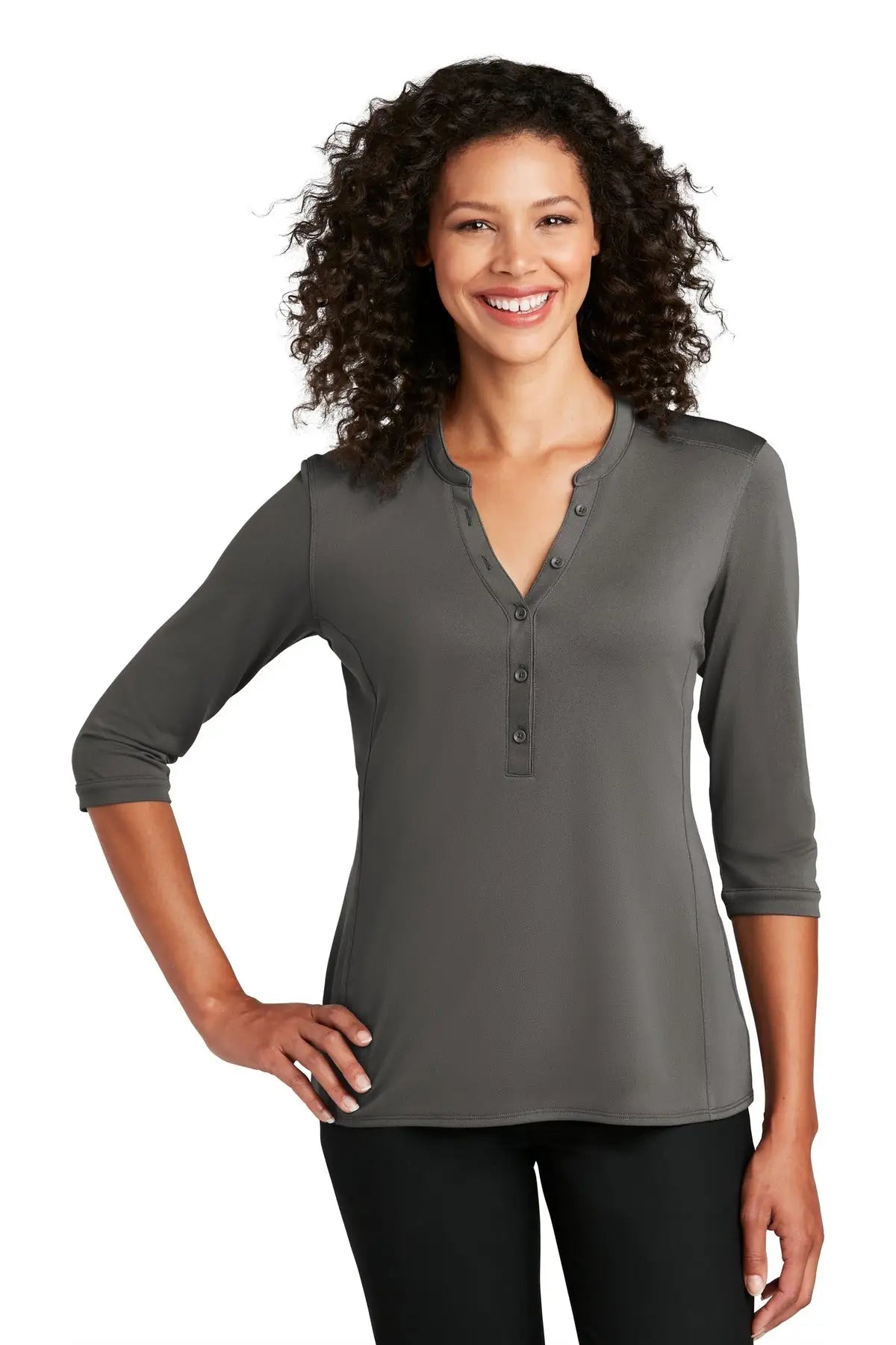Port Authority Lk750 Women’s Uv Choice Pique Henley - Sterling Gray - Ladies Xs