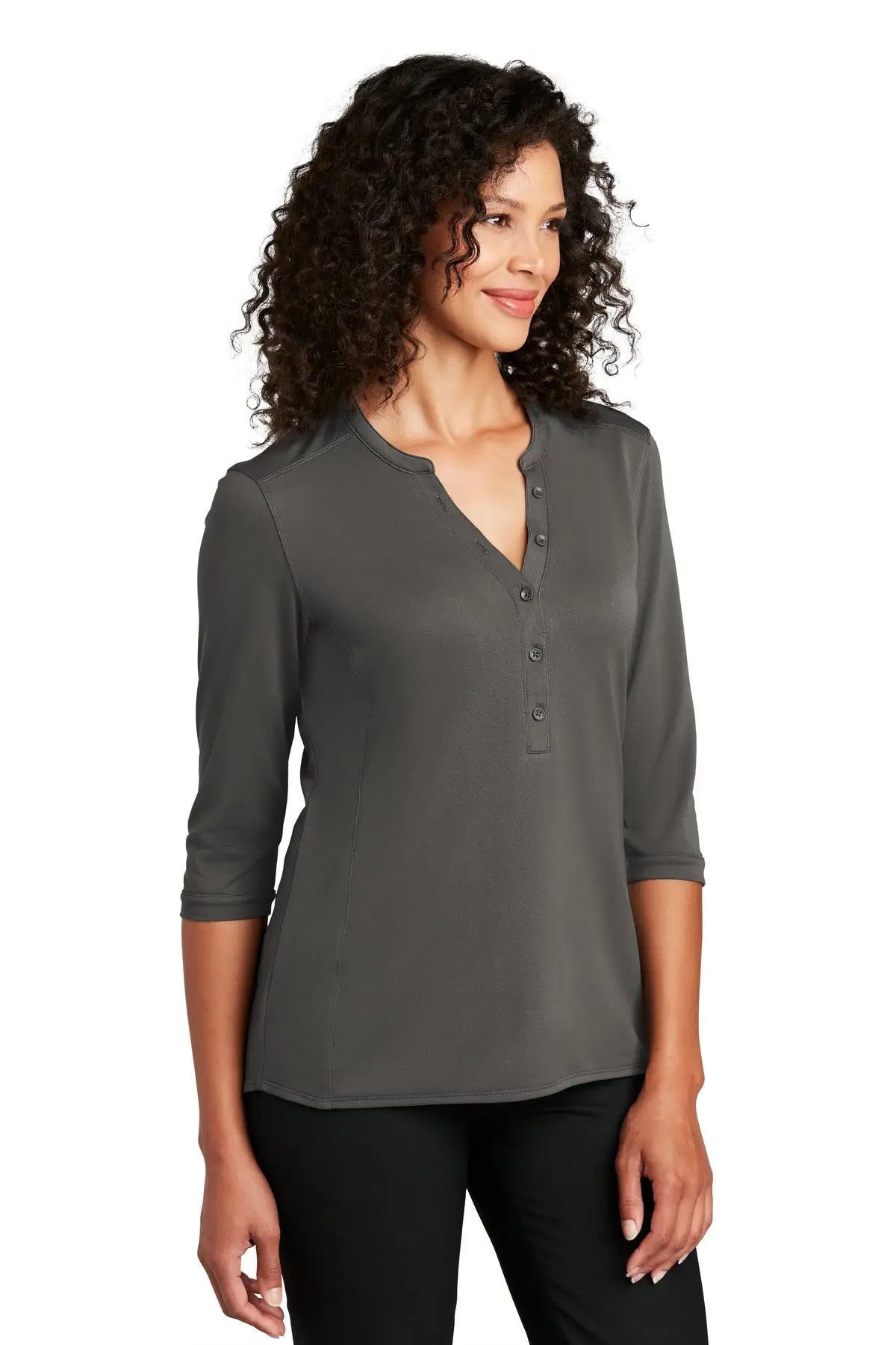 Port Authority Lk750 Women’s Uv Choice Pique Henley - Sterling Gray
