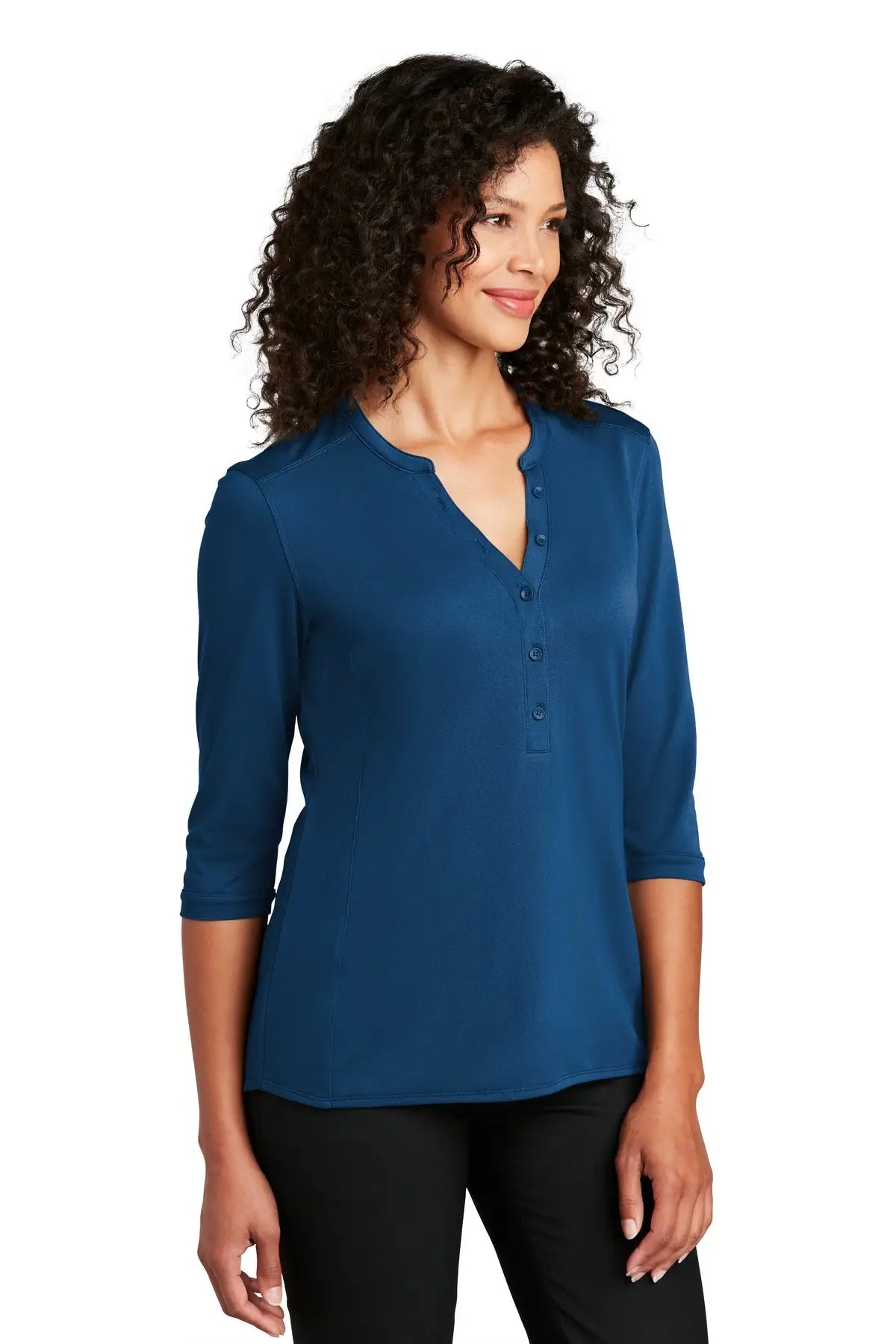 Port Authority Lk750 Women’s Uv Choice Pique Henley - True Blue