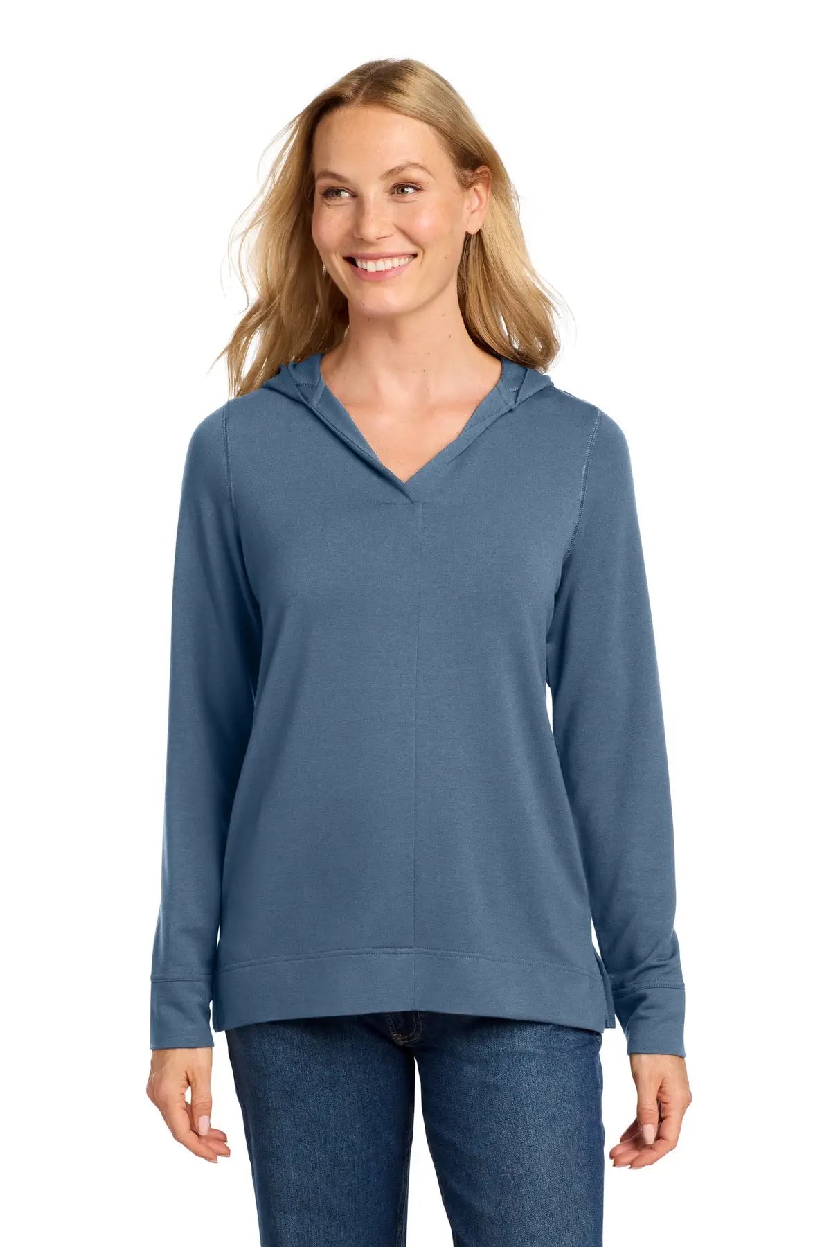 Port Authority Lk826 Women’s Microterry Pullover Hoodie - Dusk Blue - Ladies Xs