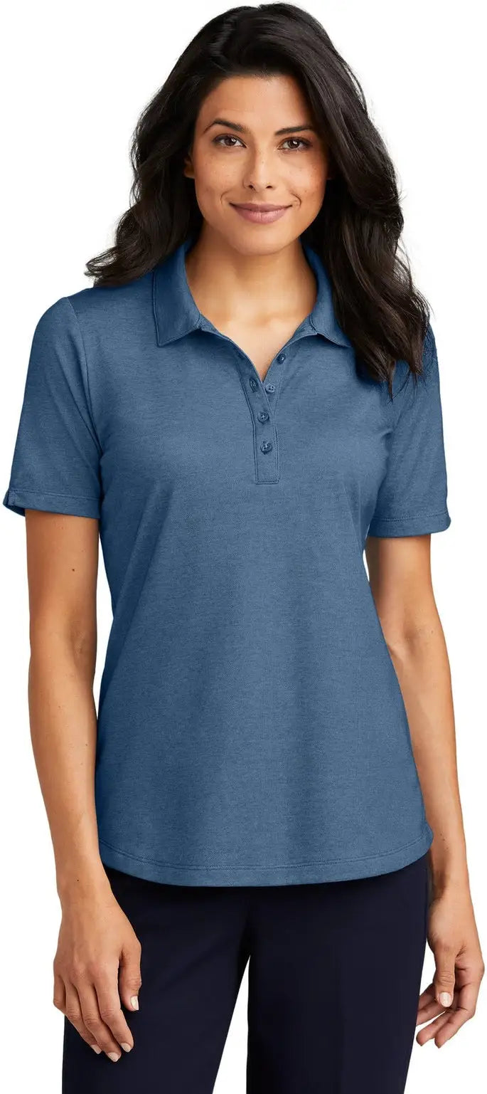 Port Authority Lk830 Women’s Fine Pique Blend Polo - Aegean Blue Heather - Ladies Xs