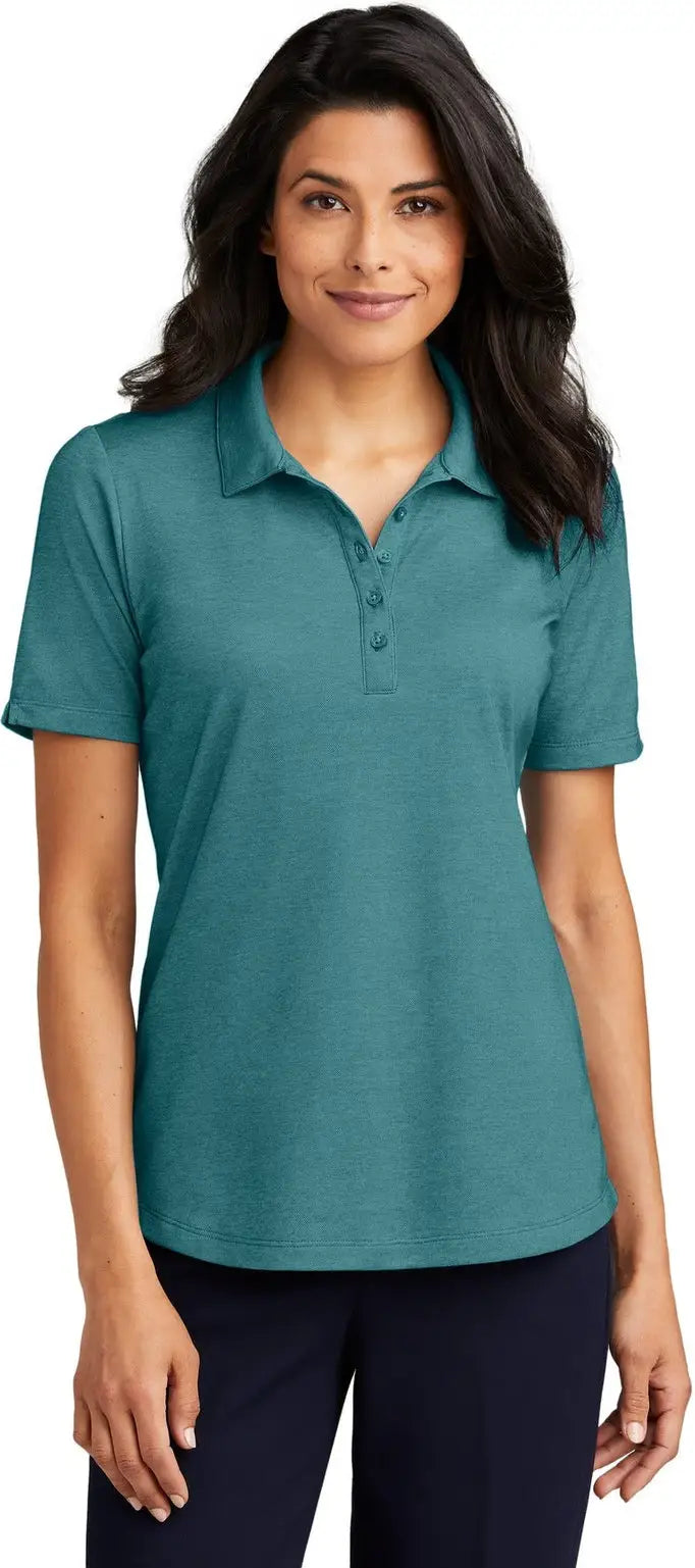 Port Authority Lk830 Women’s Fine Pique Blend Polo - Dark Teal Heather - Ladies Xs
