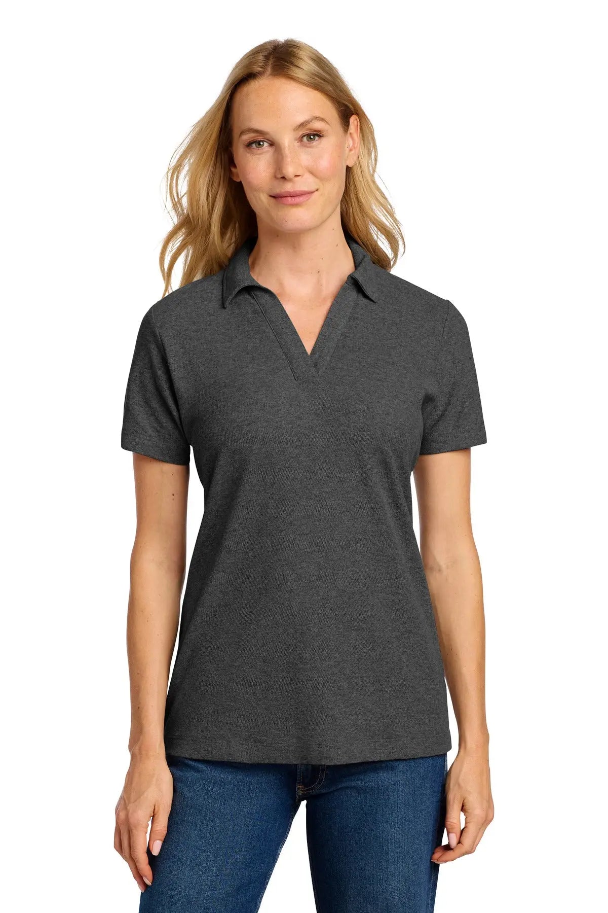 Port Authority Lk867 Women’s C-free Cotton Blend Pique Polo - Charcoal Heather - Ladies Xs