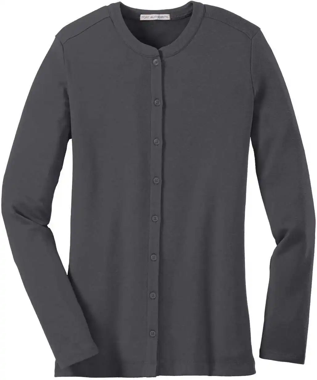 Port Authority Lm1008 Ladies Concept Stretch Button Front Cardigan Gray Smoke