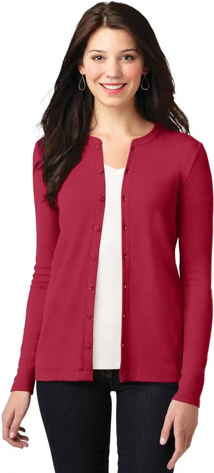 Port Authority Lm1008 Ladies Concept Stretch Button Front Cardigan Rich Red