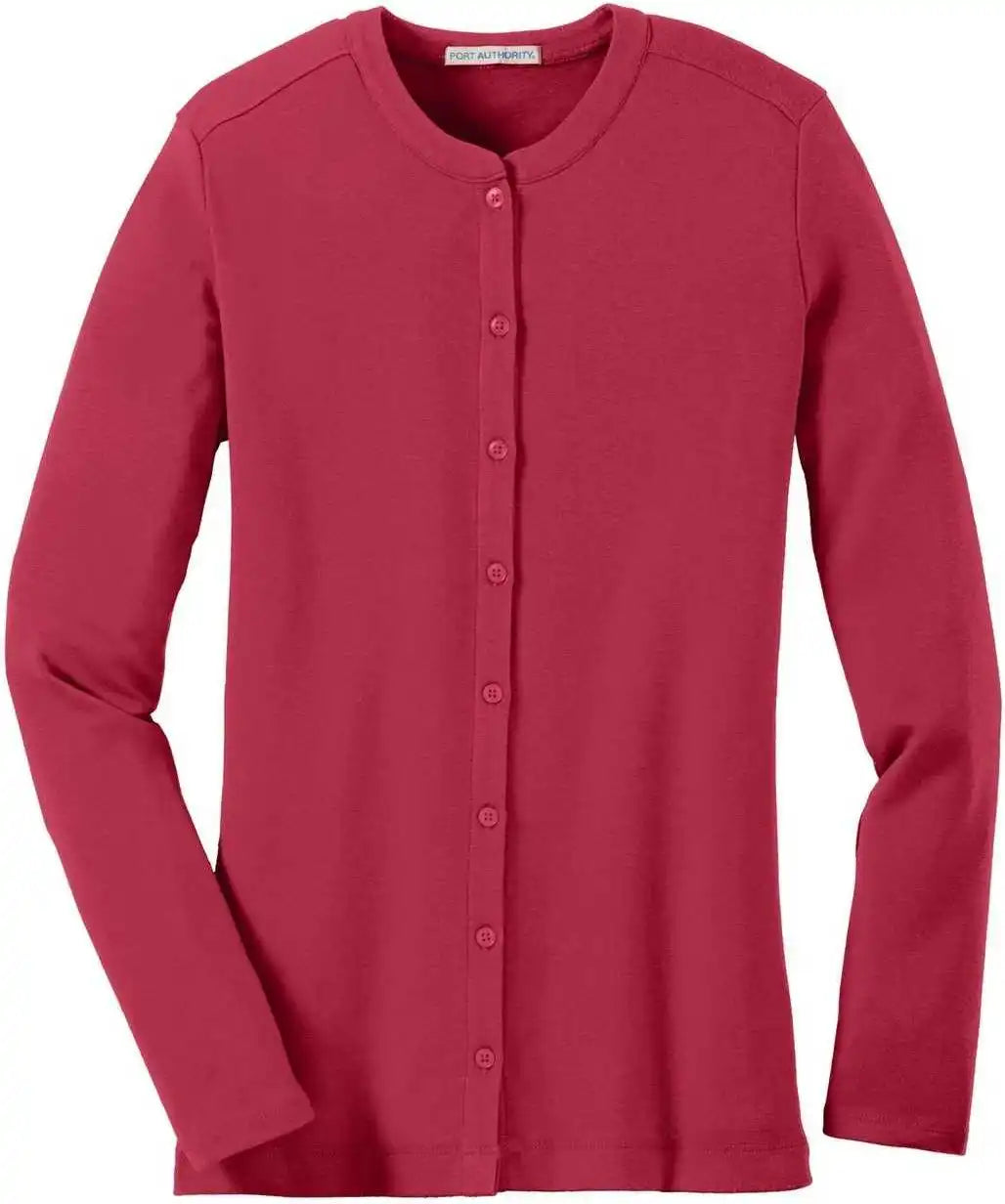 Port Authority Lm1008 Ladies Concept Stretch Button Front Cardigan Rich Red