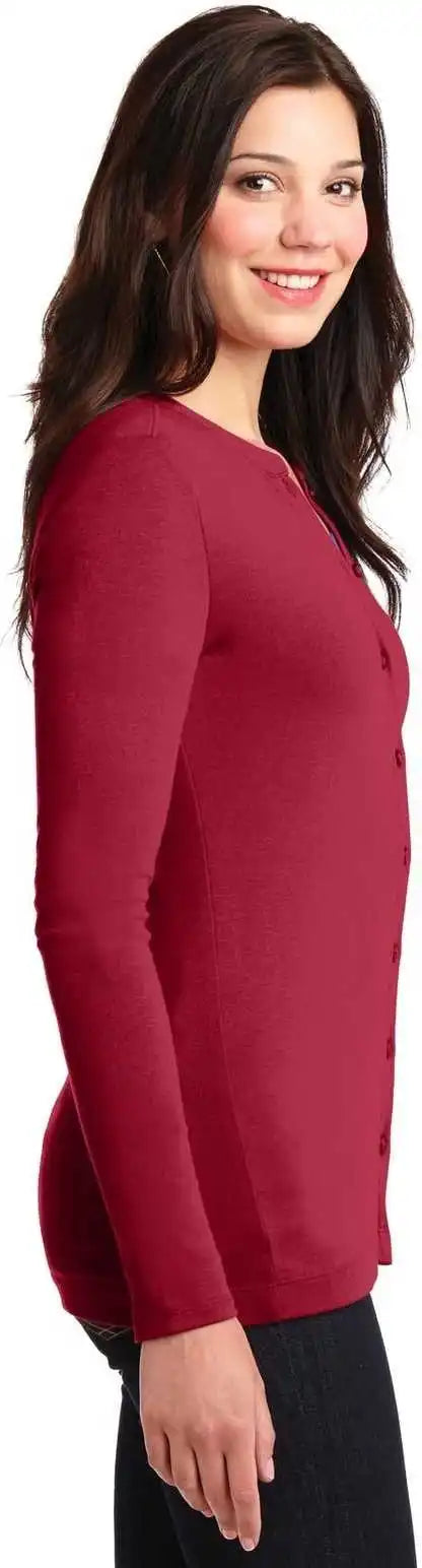 Port Authority Lm1008 Ladies Concept Stretch Button Front Cardigan Rich Red