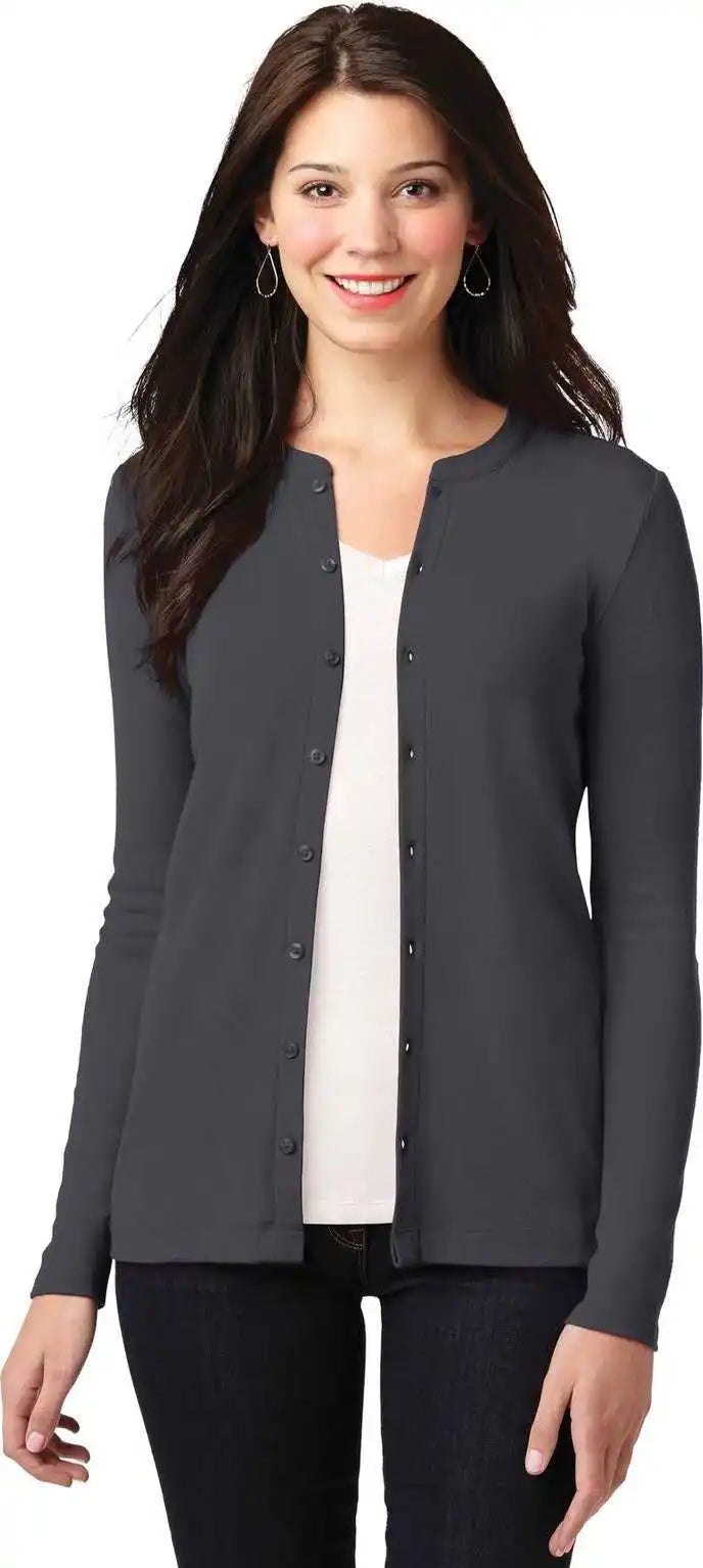 Port Authority Lm1008 Women’s Concept Stretch Button-front Cardigan - Grey Smoke