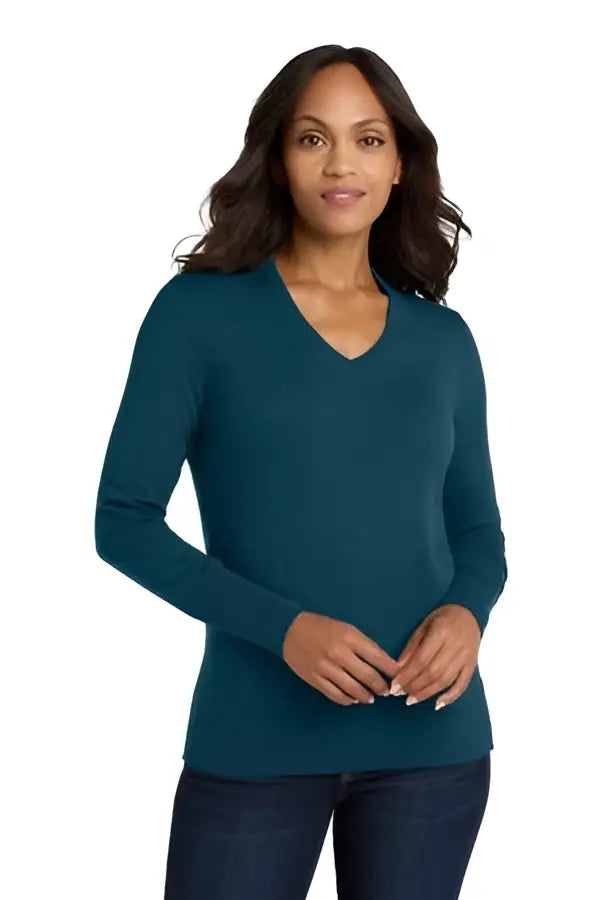 Port Authority Lsw285 Women’s V-neck Sweater - Charcoal Heather