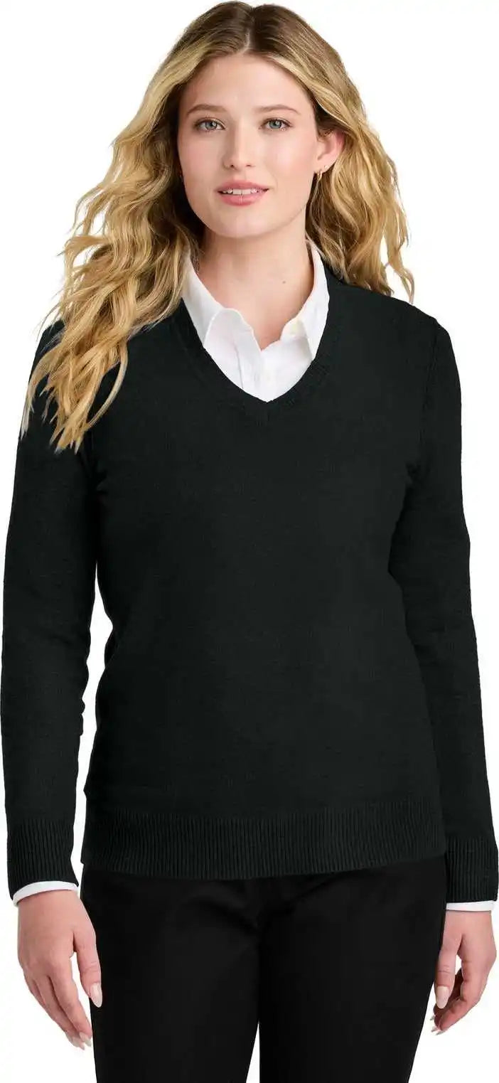 Port Authority Lsw2850 Women’s Easy Care V-neck Sweater - Deep Black