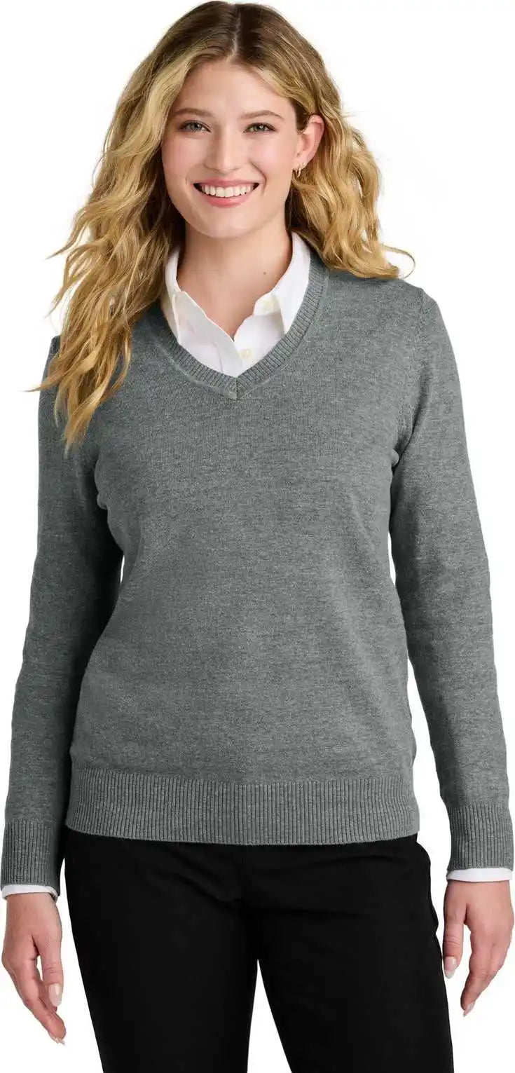 Port Authority Lsw2850 Women’s Easy Care v Neck Sweater Mdhtgrey