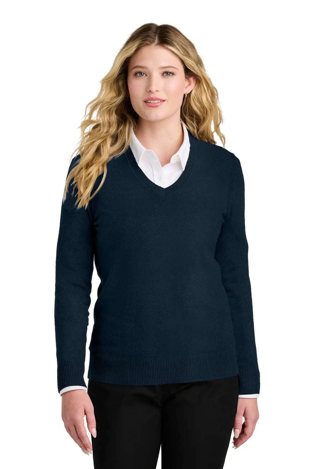 Port Authority Lsw2850 Women’s Easy Care V-neck Sweater - River Blue Navy - Ladies Xs