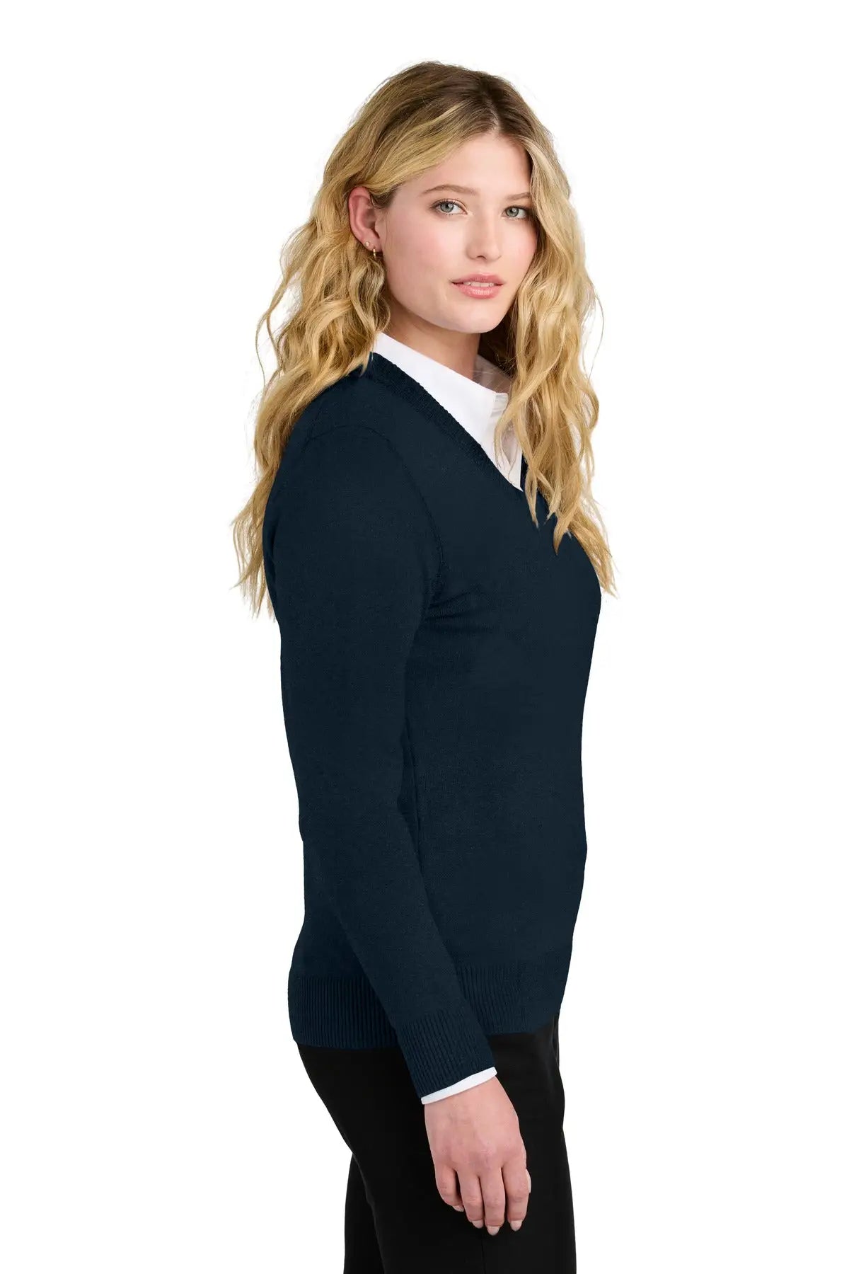 Port Authority Lsw2850 Women’s Easy Care V-neck Sweater - River Blue Navy