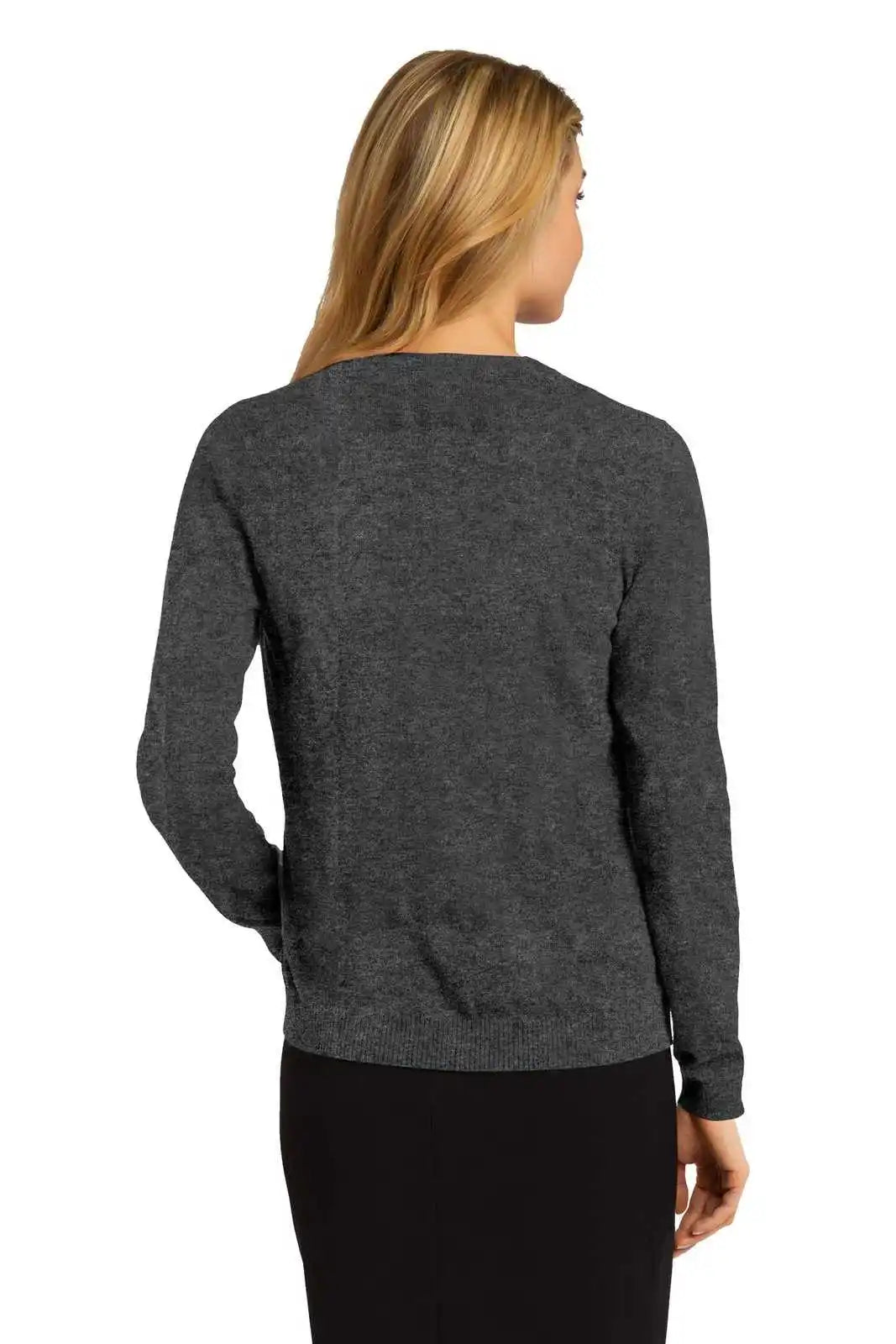 Port Authority Lsw287 Ladies Cardigan Sweater - Charcoal Heather