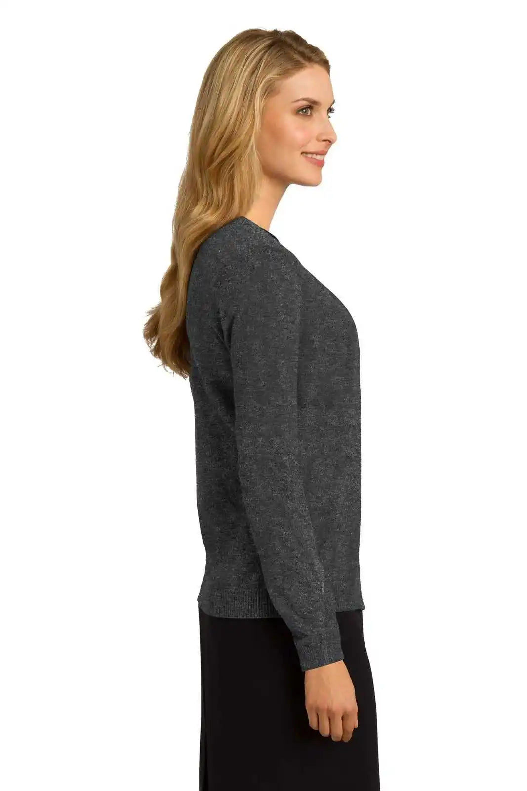 Port Authority Lsw287 Ladies Cardigan Sweater - Charcoal Heather
