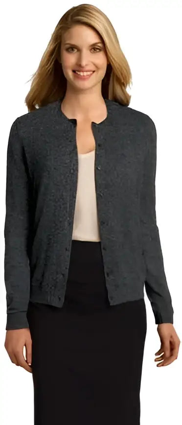 Port Authority Lsw287 Women’s Cardigan Sweater - Charcoal Heather - Ladies Xs