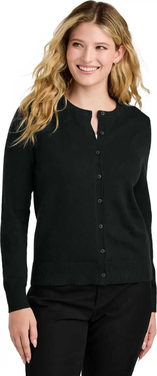 Port Authority Lsw2870 Women’s Easy Care Crewneck Cardigan Sweater - Deep Black
