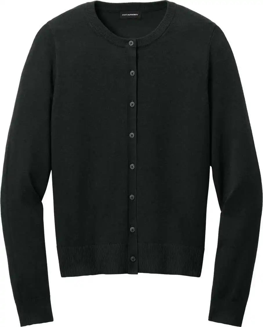 Port Authority Lsw2870 Women’s Easy Care Crewneck Cardigan Sweater Deep Black