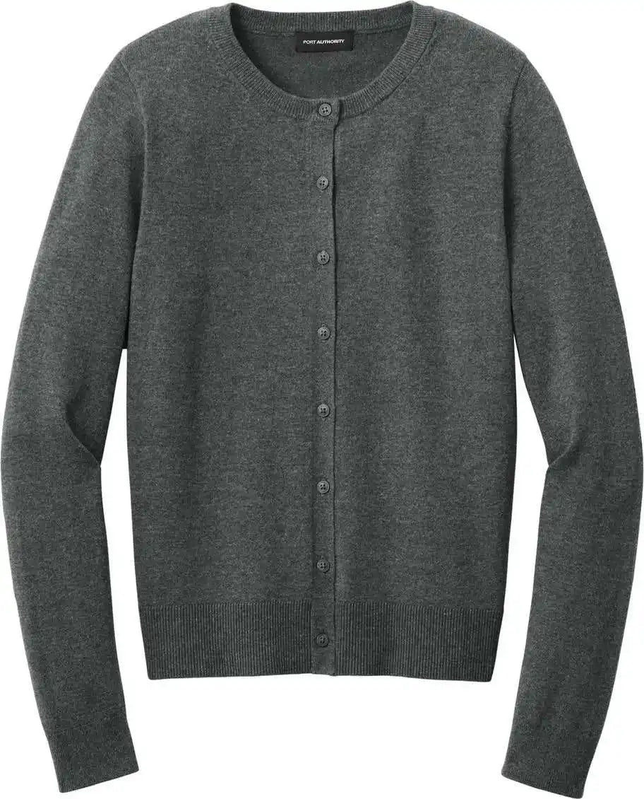 Port Authority Lsw2870 Women’s Easy Care Crewneck Cardigan Sweater Charcoal Heather