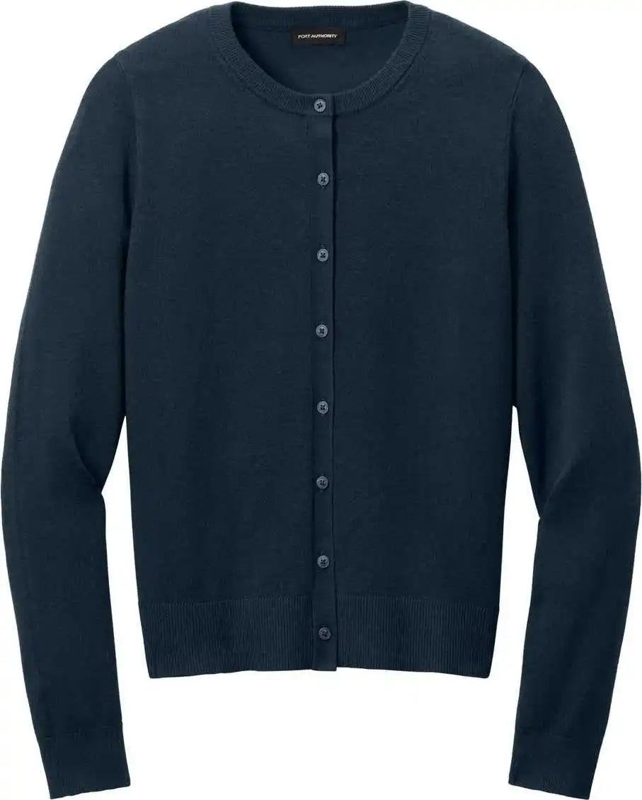 Port Authority Lsw2870 Women’s Easy Care Crewneck Cardigan Sweater River Blue Navy