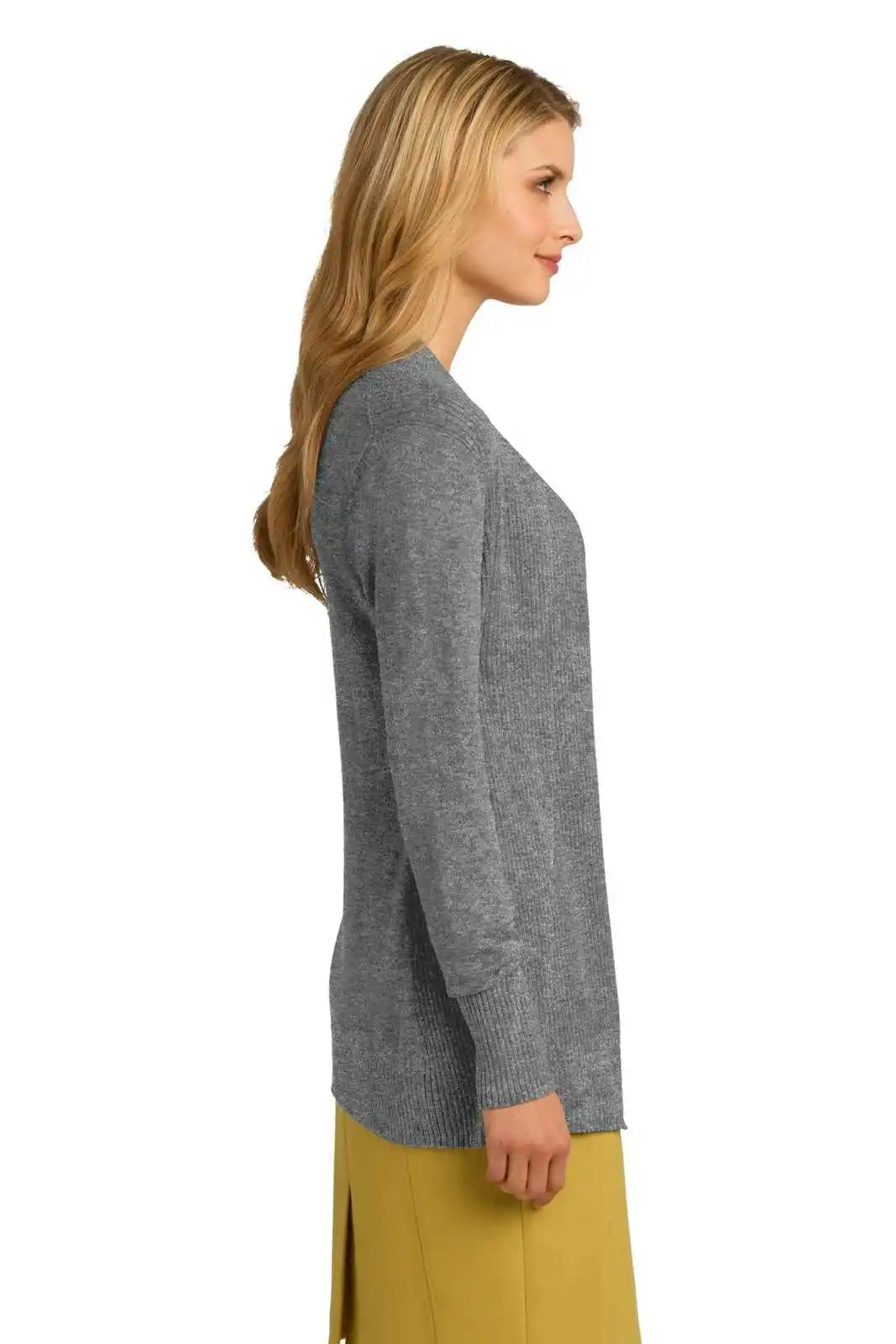 Port Authority Lsw289 Ladies Open Front Cardigan Sweater - Medium Heather Gray