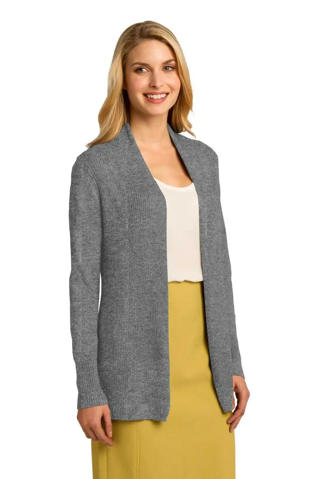Port Authority Lsw289 Ladies Open Front Cardigan Sweater - Medium Heather Gray
