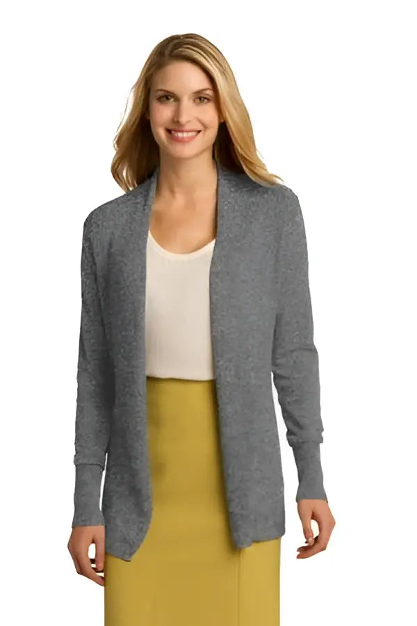 Port Authority Lsw289 Women’s Open Front Cardigan Sweater - Medium Heather Gray - Ladies Xs