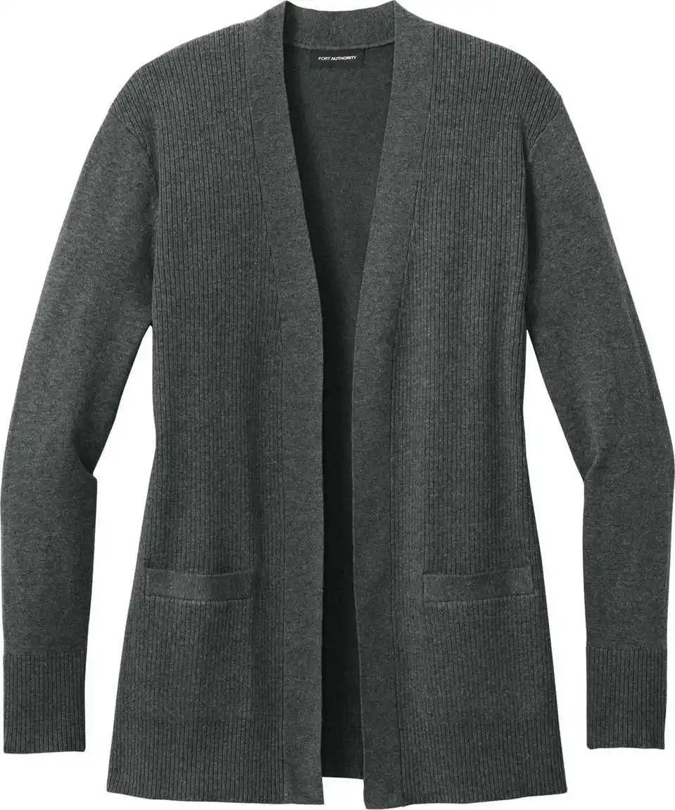 Port Authority Lsw2890 Women’s Easy Care Open Front Cardigan Sweater Charcoal Heather