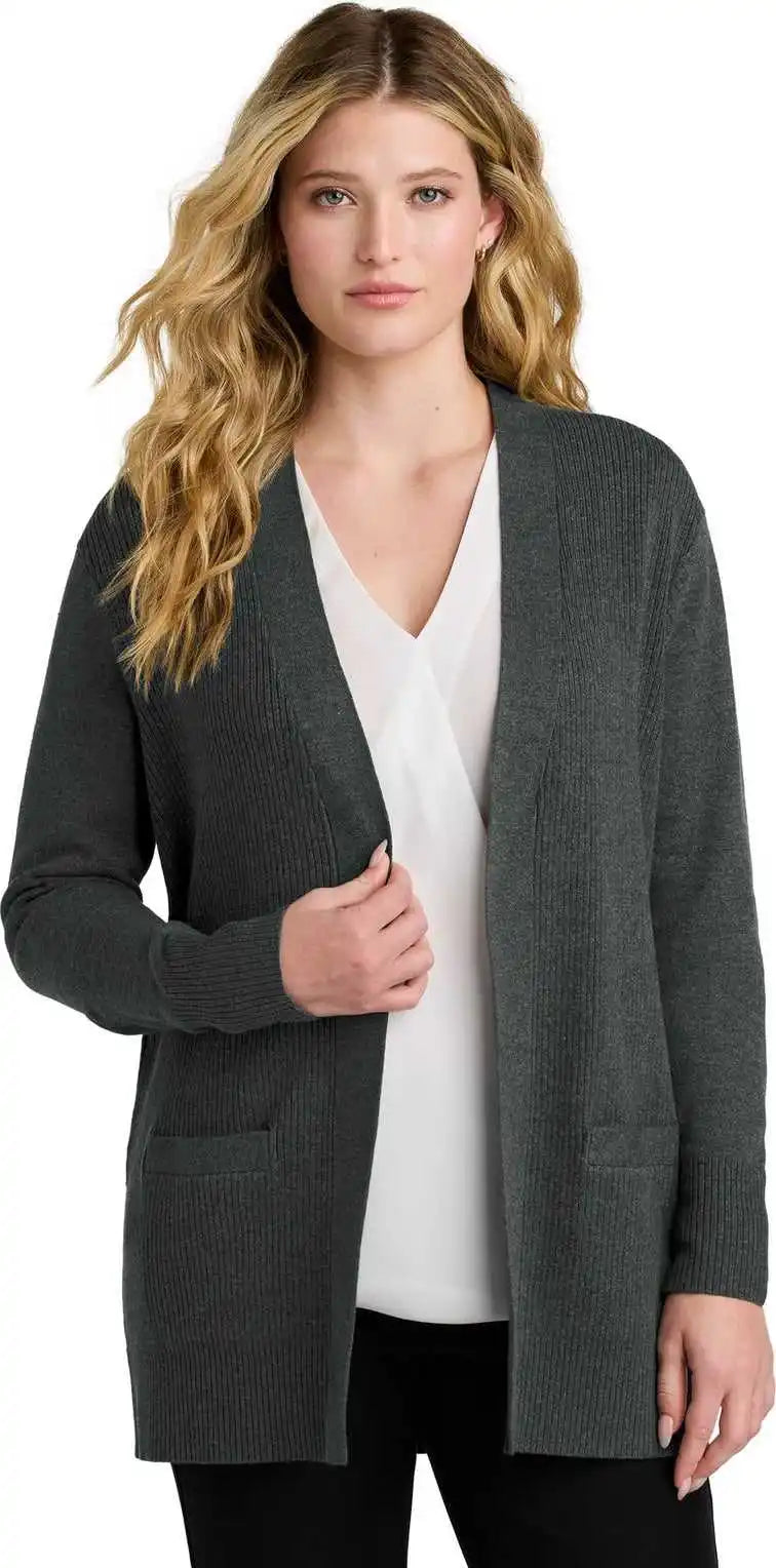 Port Authority Lsw2890 Women’s Easy Care Open Front Cardigan Sweater Charcoal Heather
