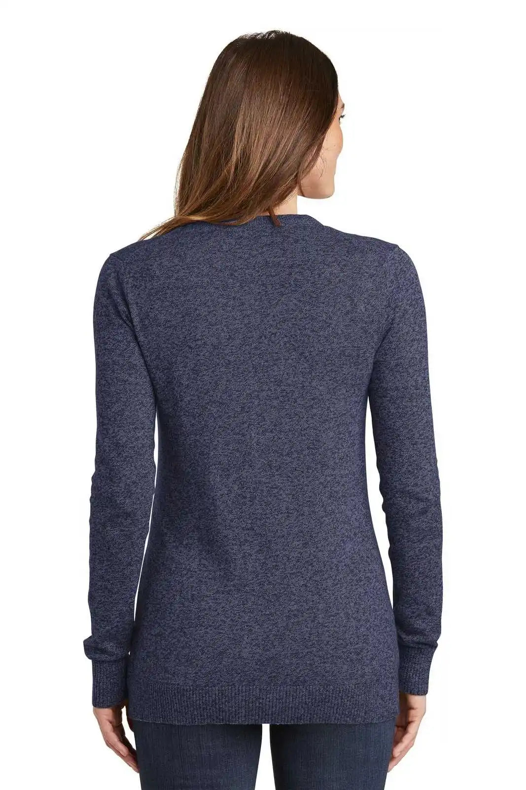 Port Authority Lsw415 Ladies Marled Cardigan Sweater - Navy Marl