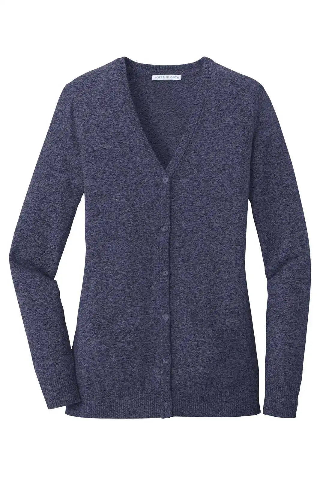 Port Authority Lsw415 Ladies Marled Cardigan Sweater - Navy Marl