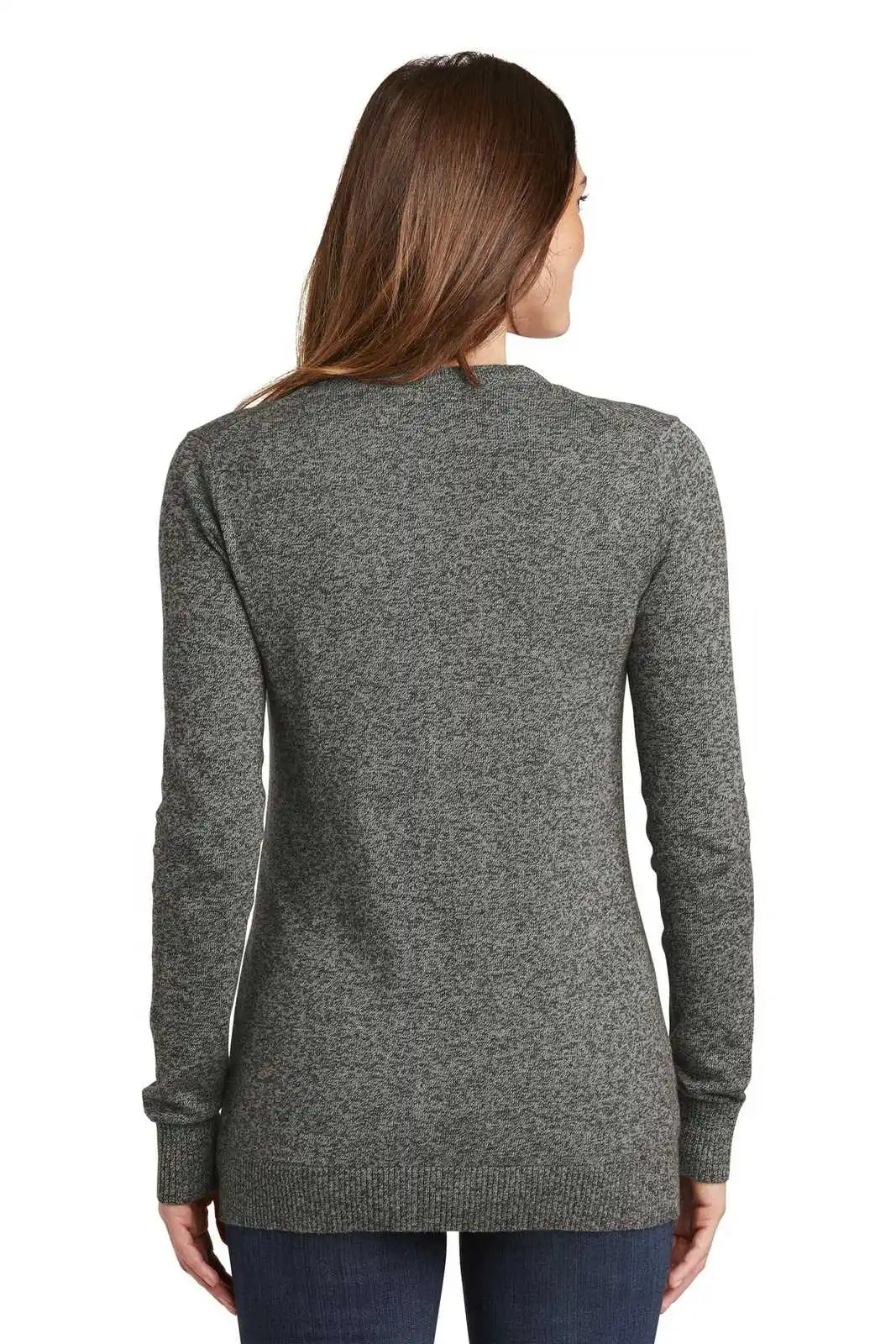 Port Authority Lsw415 Ladies Marled Cardigan Sweater - Warm Gray Marl