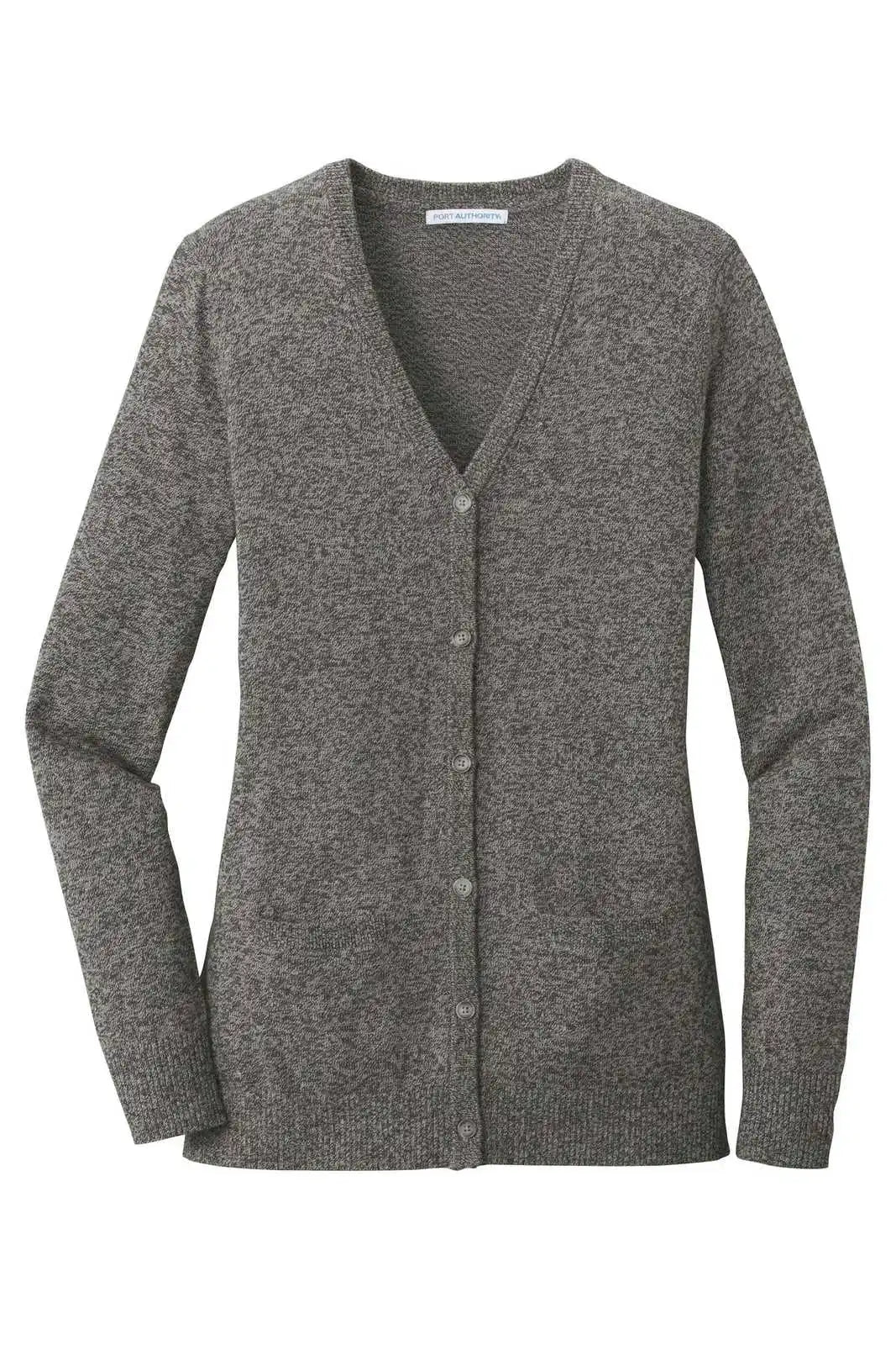 Port Authority Lsw415 Ladies Marled Cardigan Sweater - Warm Gray Marl
