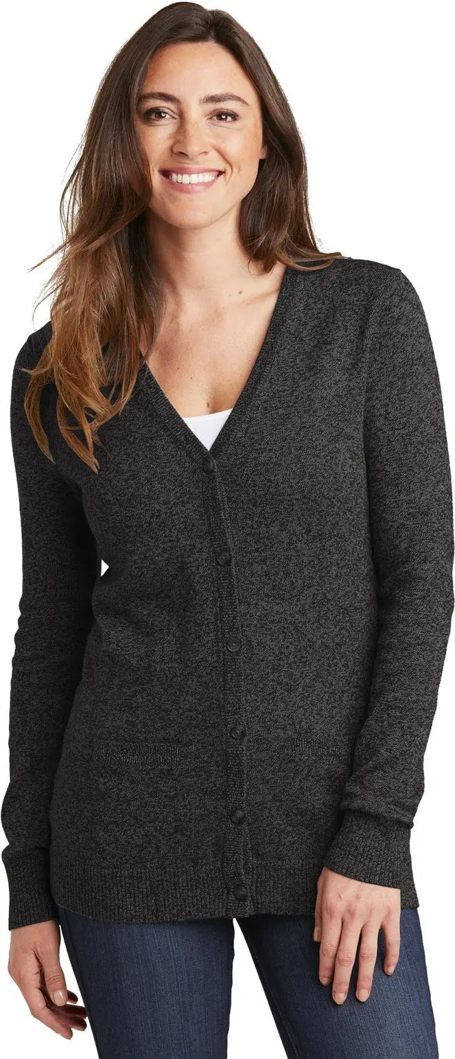 Port Authority Lsw415 Women’s Marled Cardigan Sweater - Black Marl