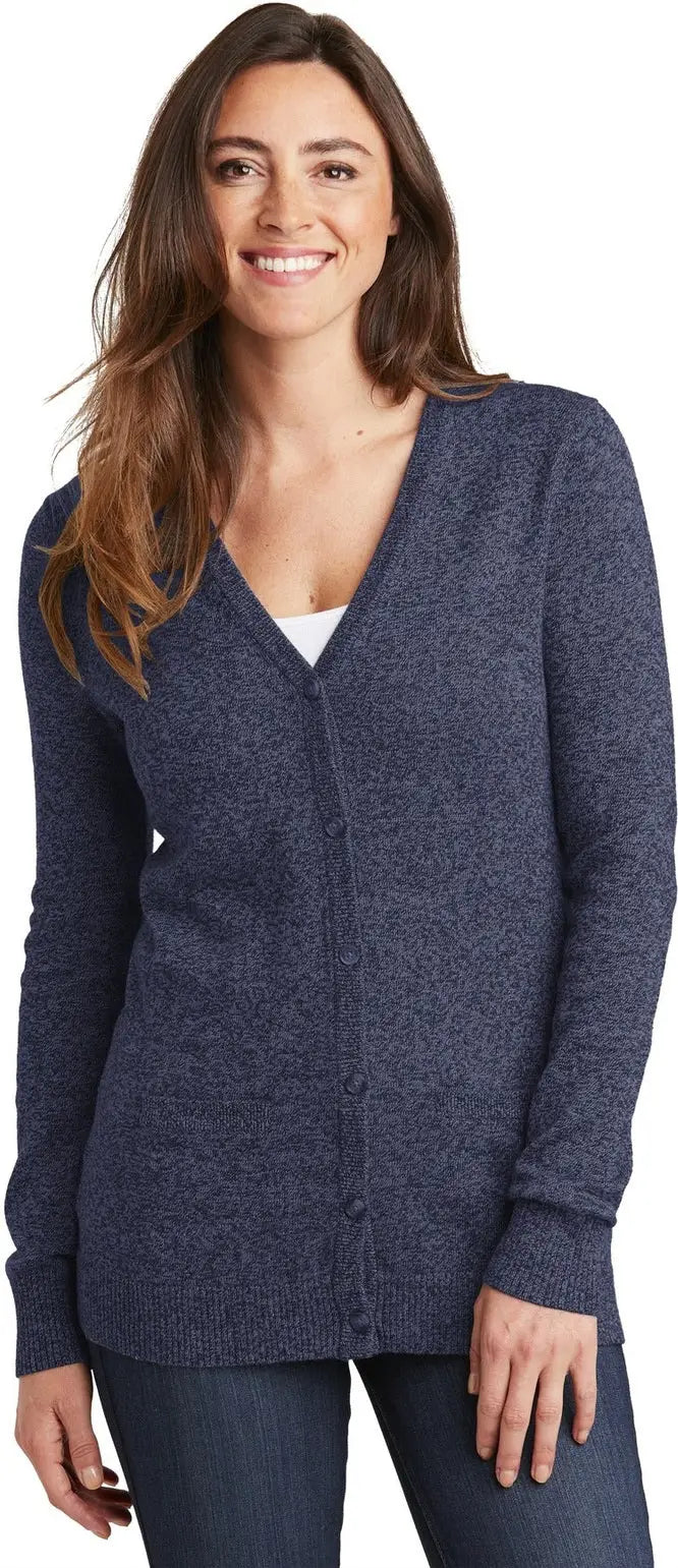 Port Authority Lsw415 Women’s Marled Cardigan Sweater - Navy Marl