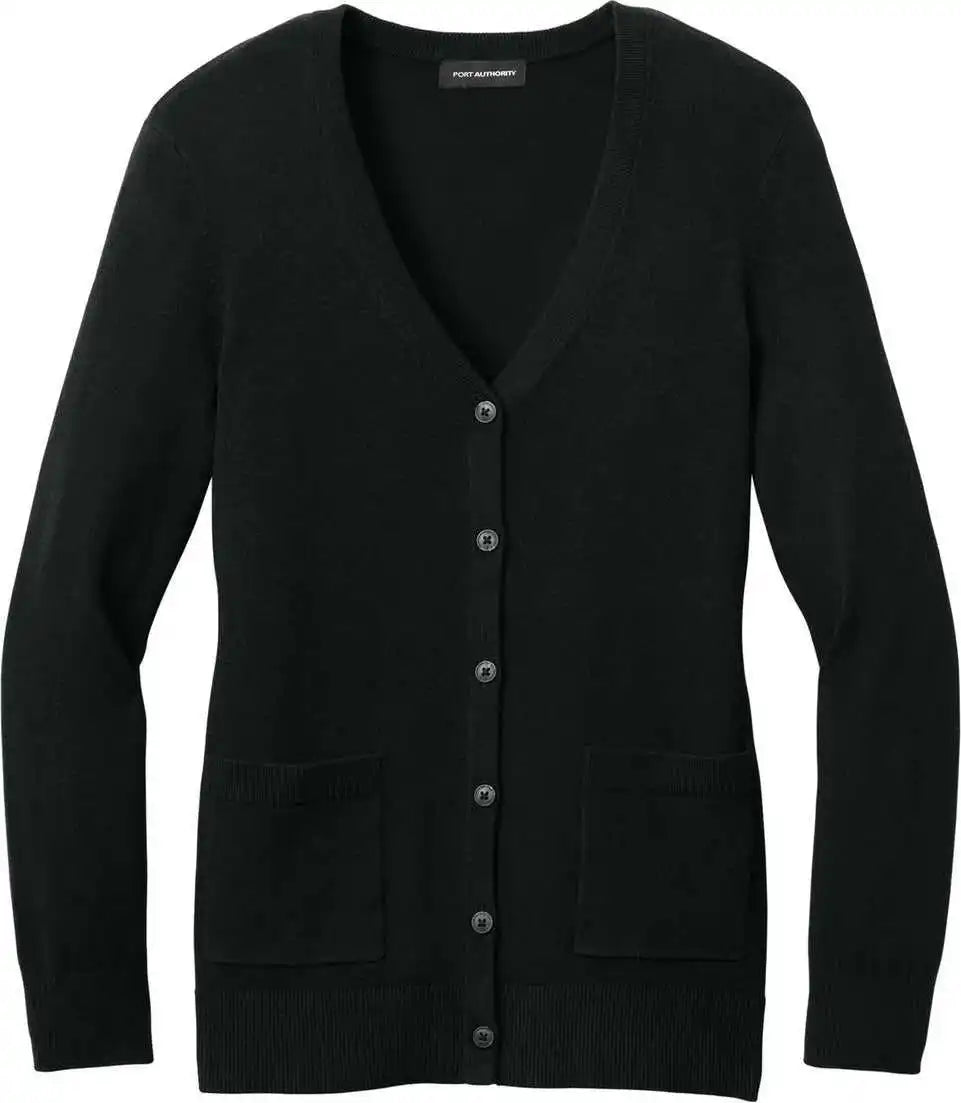 Port Authority Lsw4150 Women’s Easy Care Button Up Cardigan Sweater Deep Black