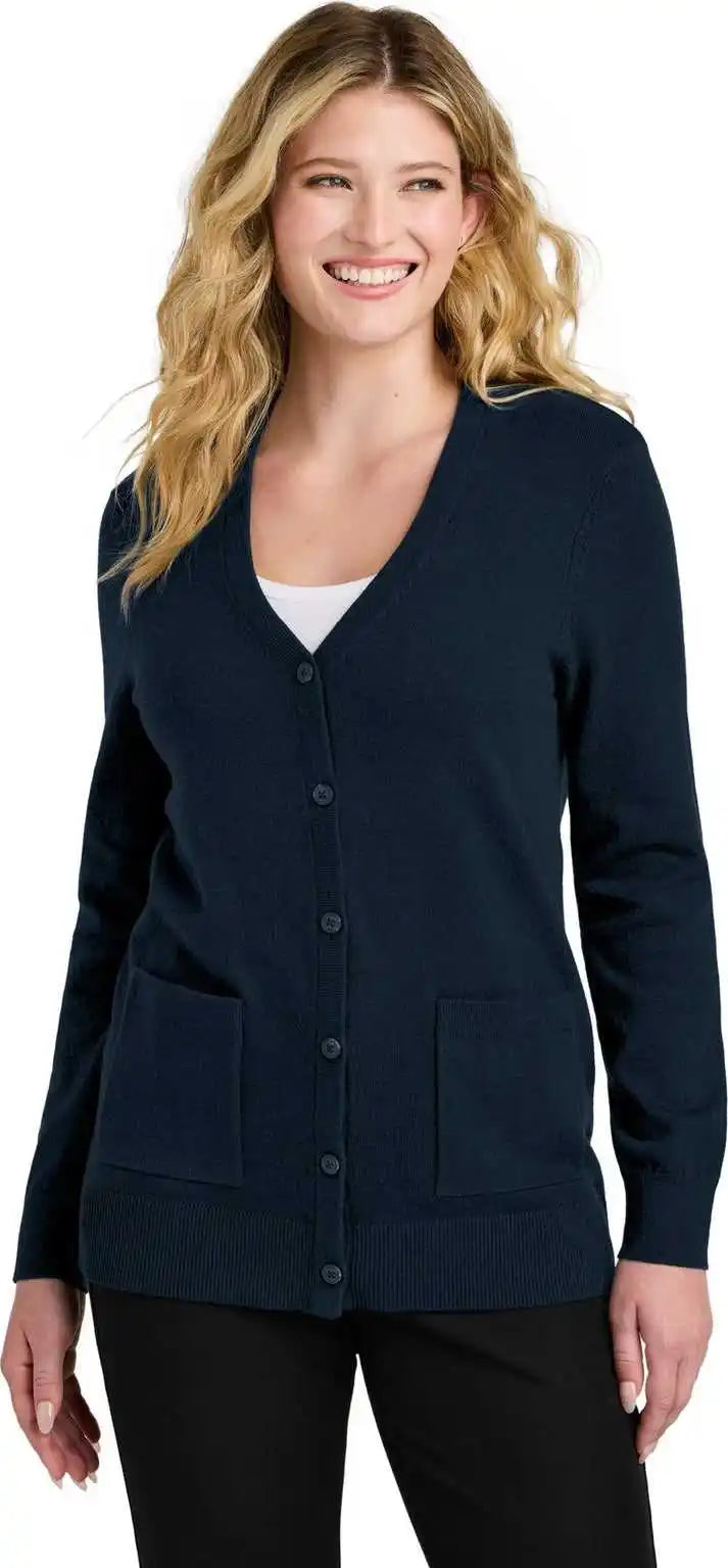 Port Authority Lsw4150 Women’s Easy Care Button Up Cardigan Sweater River Blue Navy