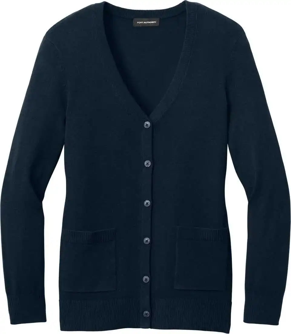 Port Authority Lsw4150 Women’s Easy Care Button Up Cardigan Sweater River Blue Navy