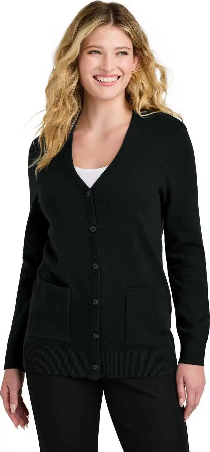 Port Authority Lsw4150 Women’s Easy Care Button Up Cardigan Sweater Deep Black