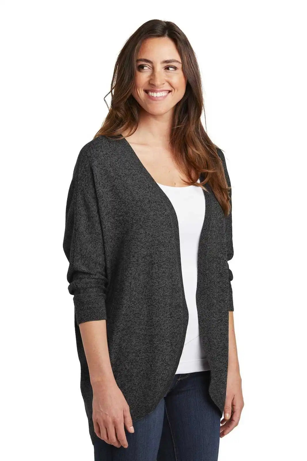 Port Authority Lsw416 Ladies Marled Cocoon Sweater - Black Marl